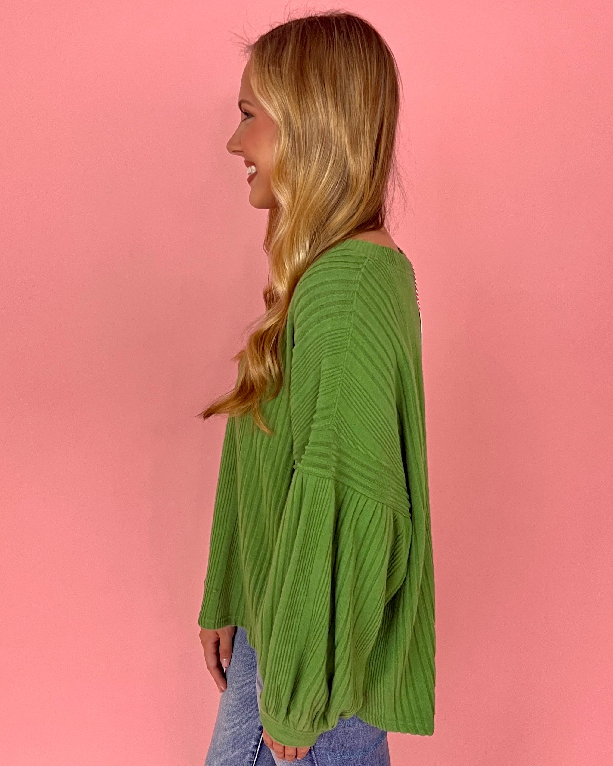 Stay With Me Apple Green Ribbed Puff Sleeve Knit Top-Shop-Womens-Boutique-Clothing