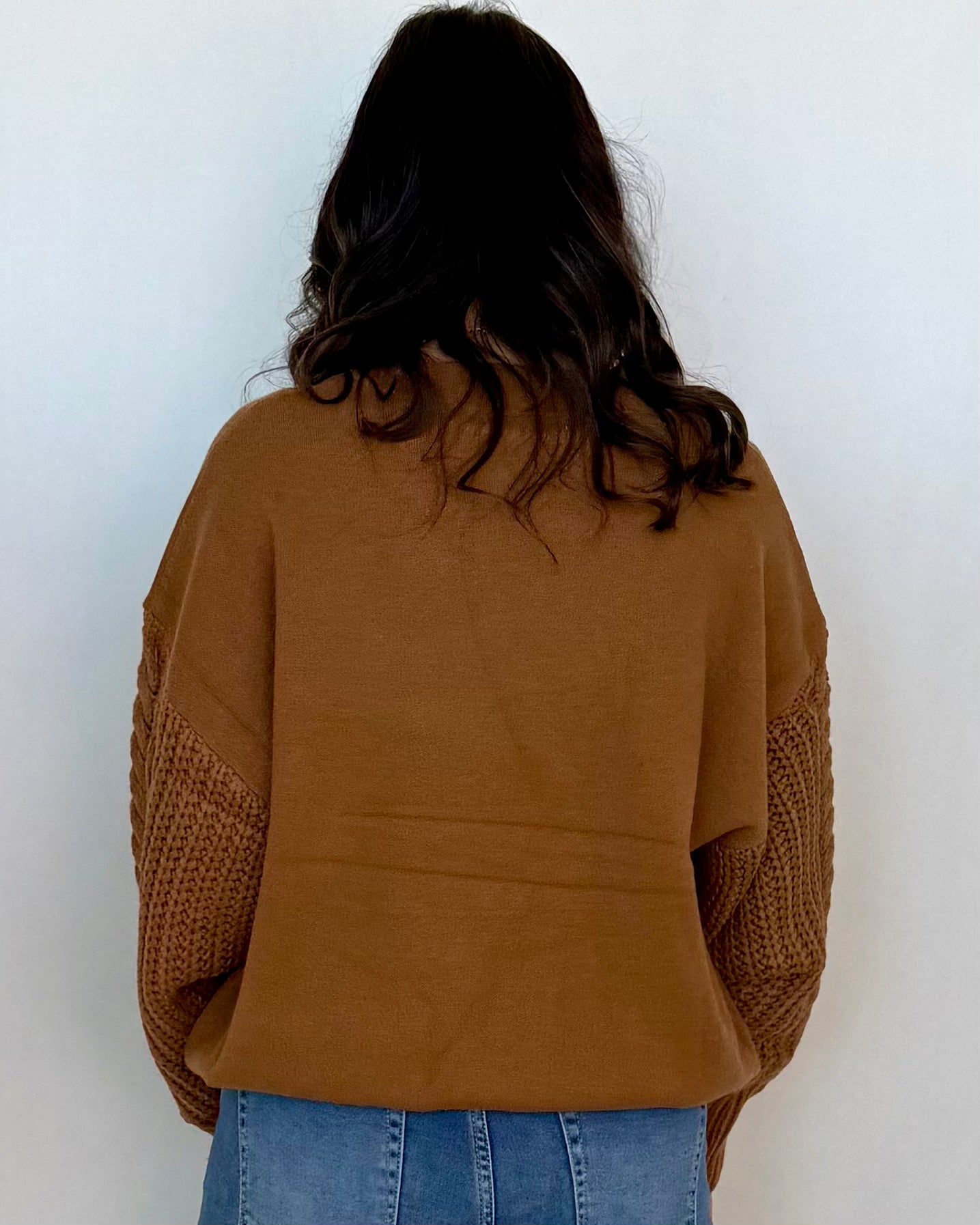 Cabin Morning Deep Camel Knit Sleeve Sweater-Shop-Womens-Boutique-Clothing