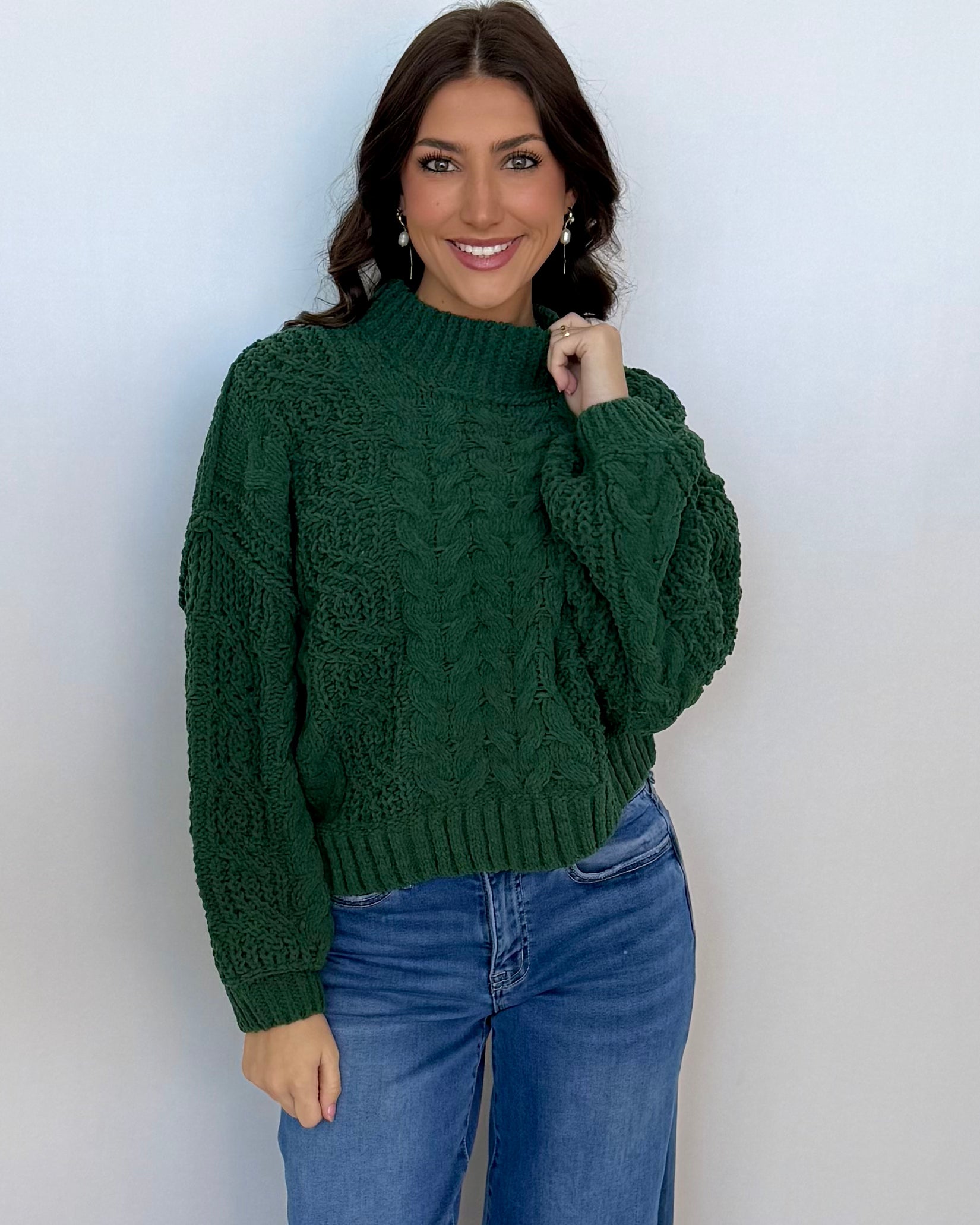Woodlands Dk Green Cable Knit Sweater-Shop-Womens-Boutique-Clothing