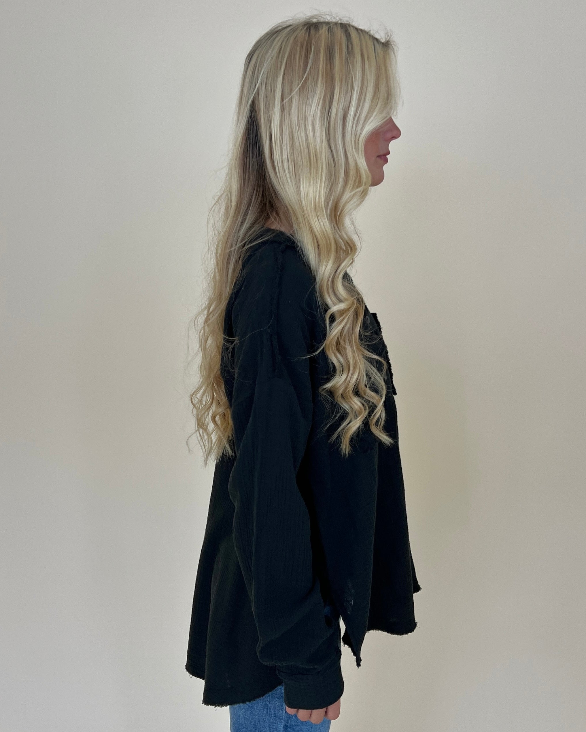 Into The Wind Black Gauze Button Down Top-Shop-Womens-Boutique-Clothing