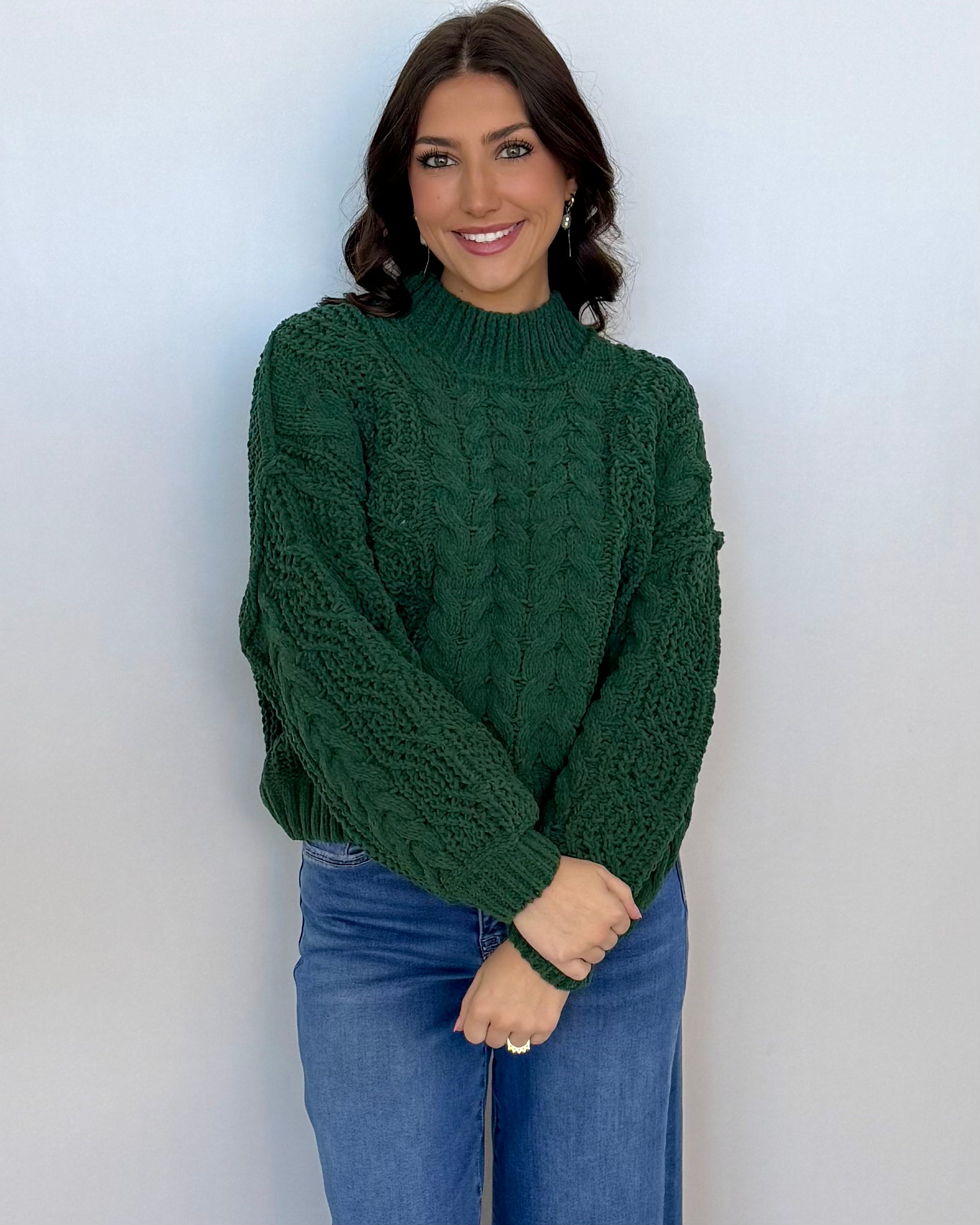 Woodlands Dk Green Cable Knit Sweater-Shop-Womens-Boutique-Clothing