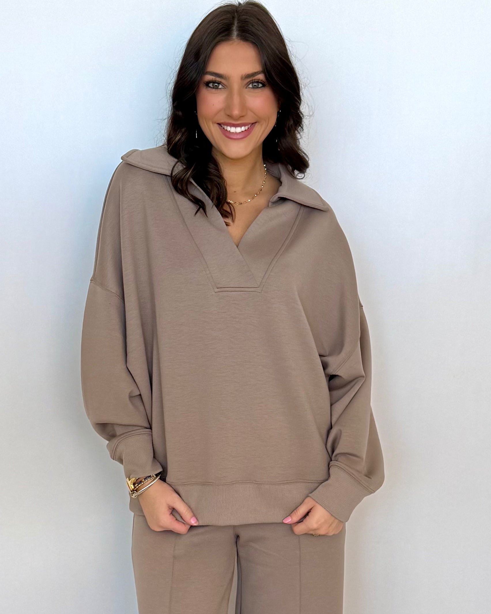 Town Lights Cocoa Scuba Collared Set-Shop-Womens-Boutique-Clothing