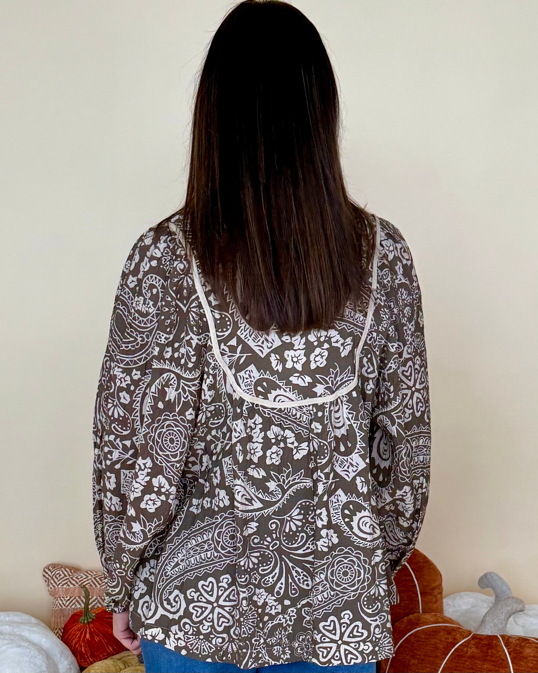Plans Made Brown Paisley Pintuck Top-Shop-Womens-Boutique-Clothing