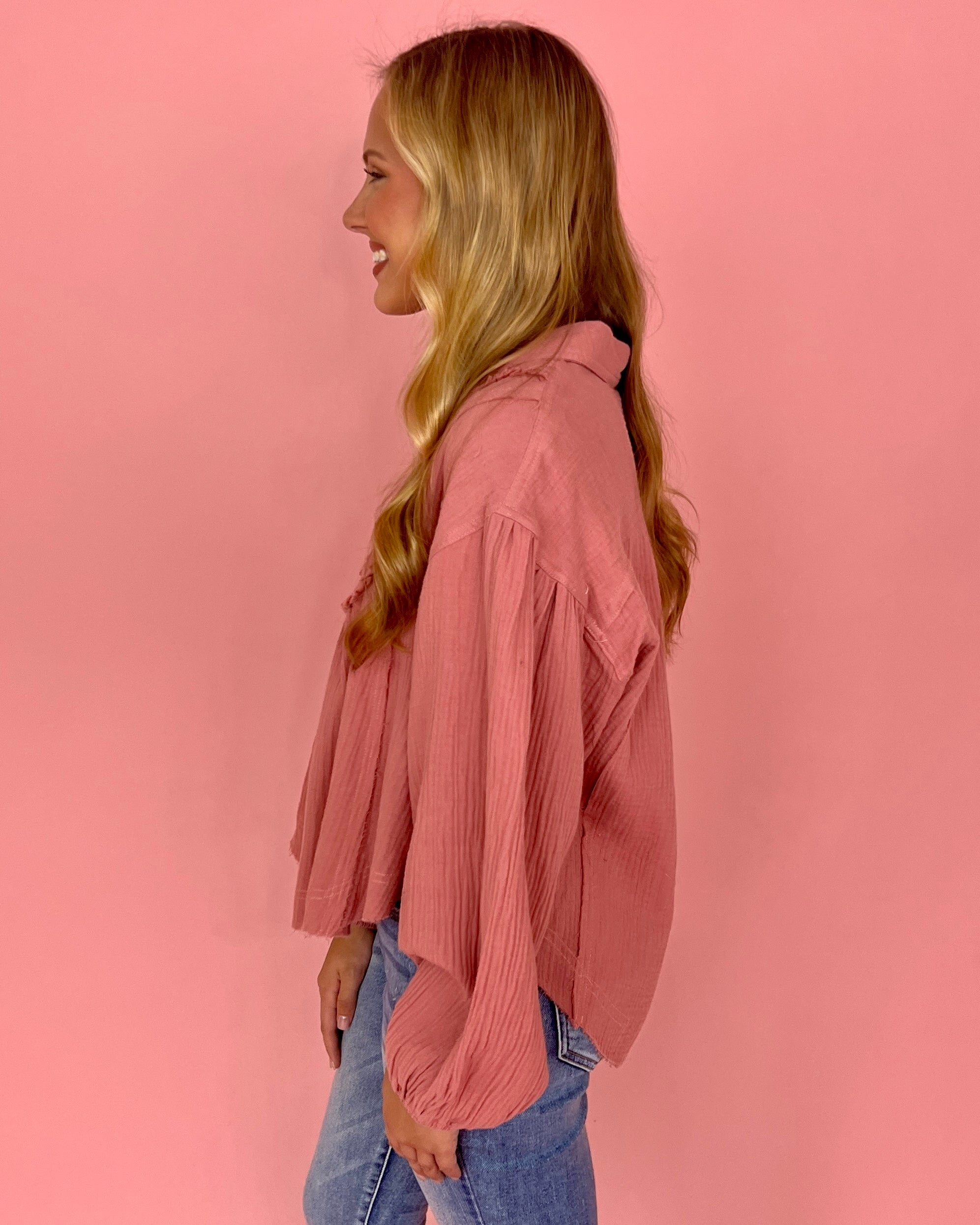 Slowing Down Rose Collared Ruffle Top-Shop-Womens-Boutique-Clothing