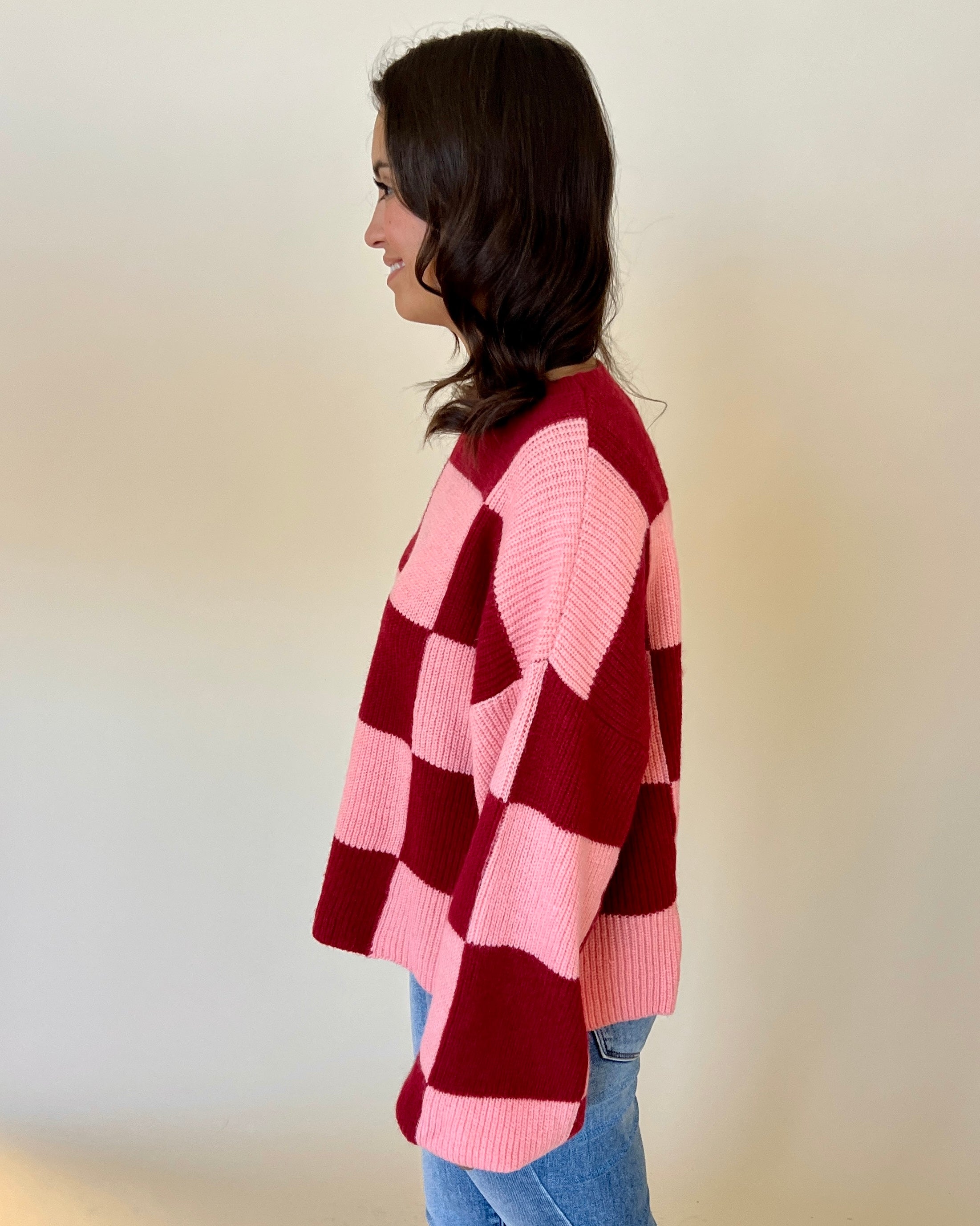 No Shortcuts Brick Peach Checkered Sweater-Shop-Womens-Boutique-Clothing