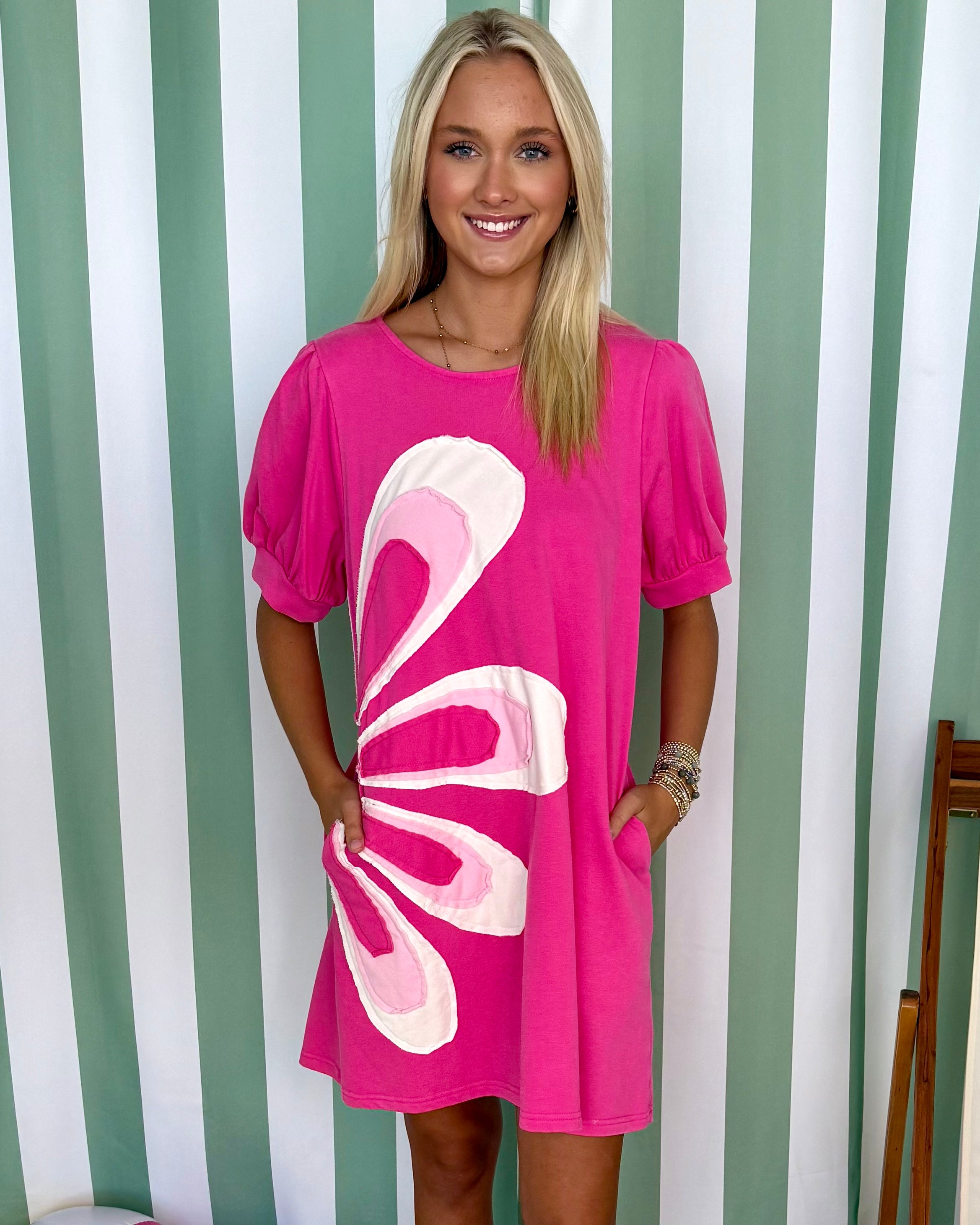 Playful Feelings Hot Pink Flower Dress-Shop-Womens-Boutique-Clothing