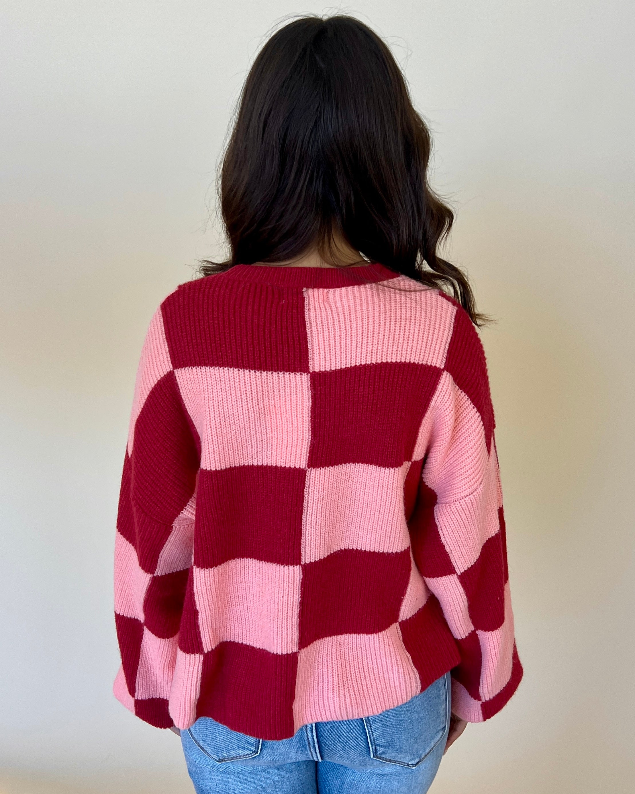 No Shortcuts Brick Peach Checkered Sweater-Shop-Womens-Boutique-Clothing