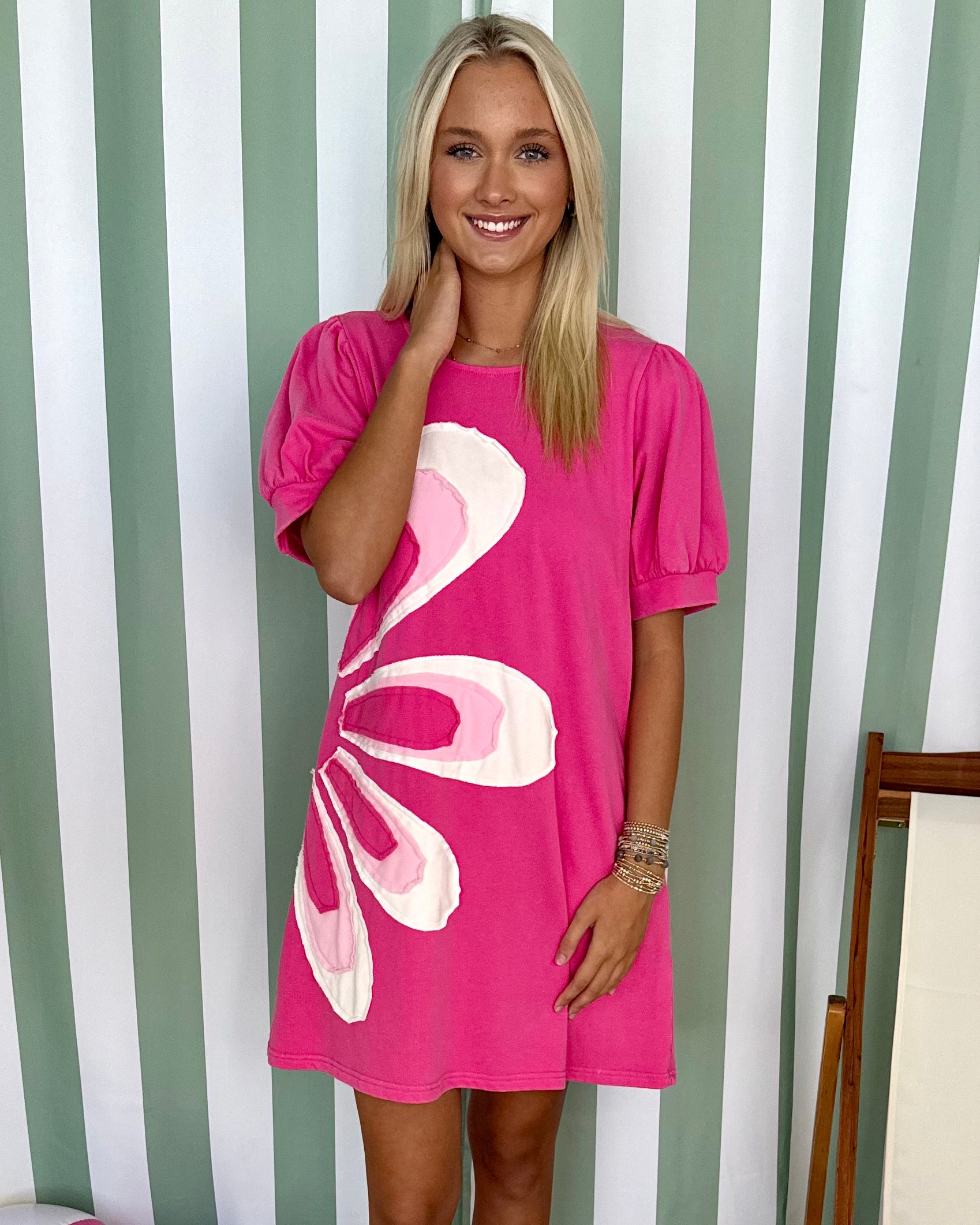 Playful Feelings Hot Pink Flower Dress-Shop-Womens-Boutique-Clothing