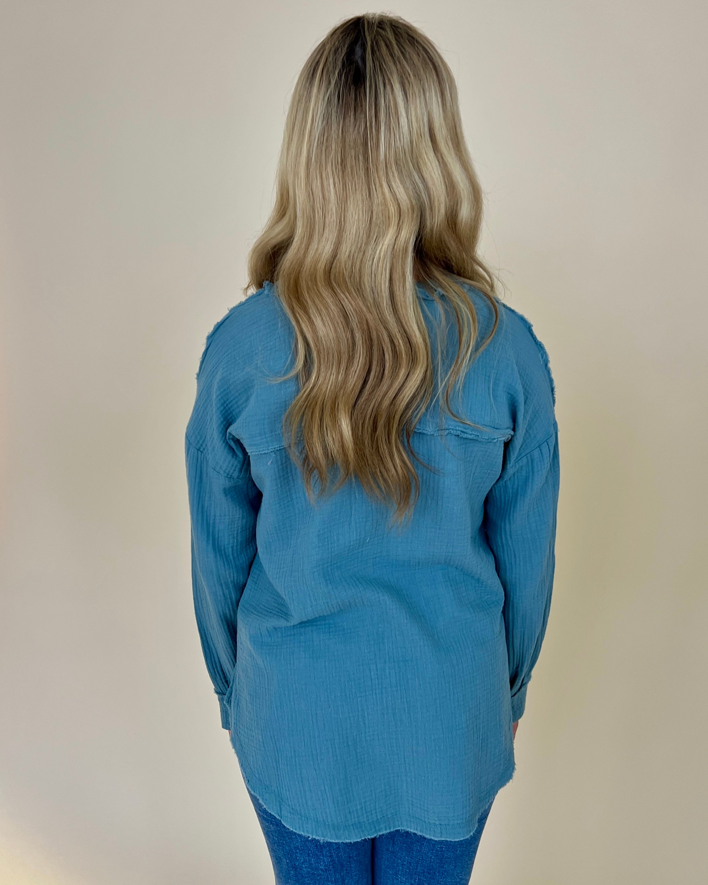 Into The Wind Blue Grey Gauze Button Down Top-Shop-Womens-Boutique-Clothing