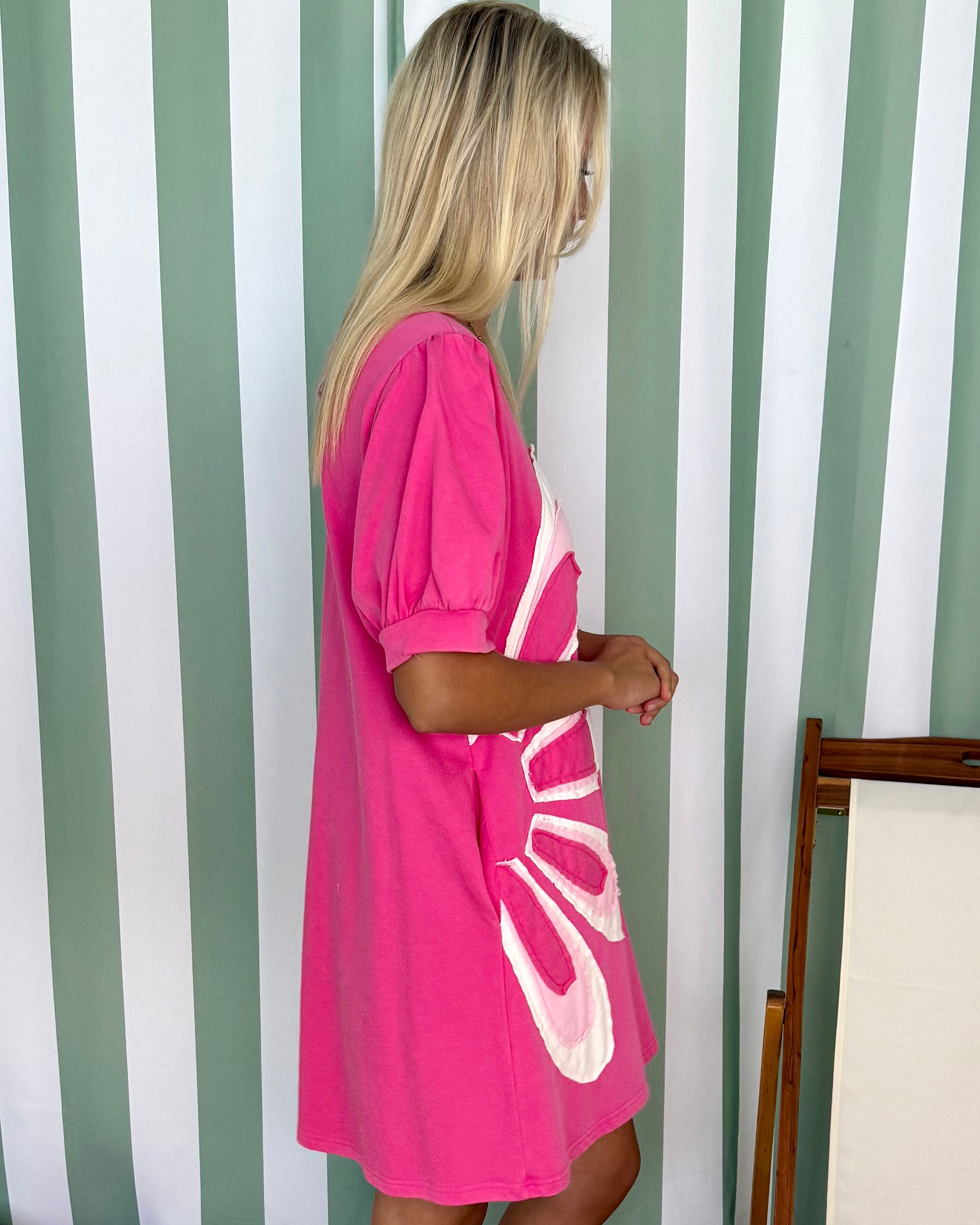 Playful Feelings Hot Pink Flower Dress-Shop-Womens-Boutique-Clothing