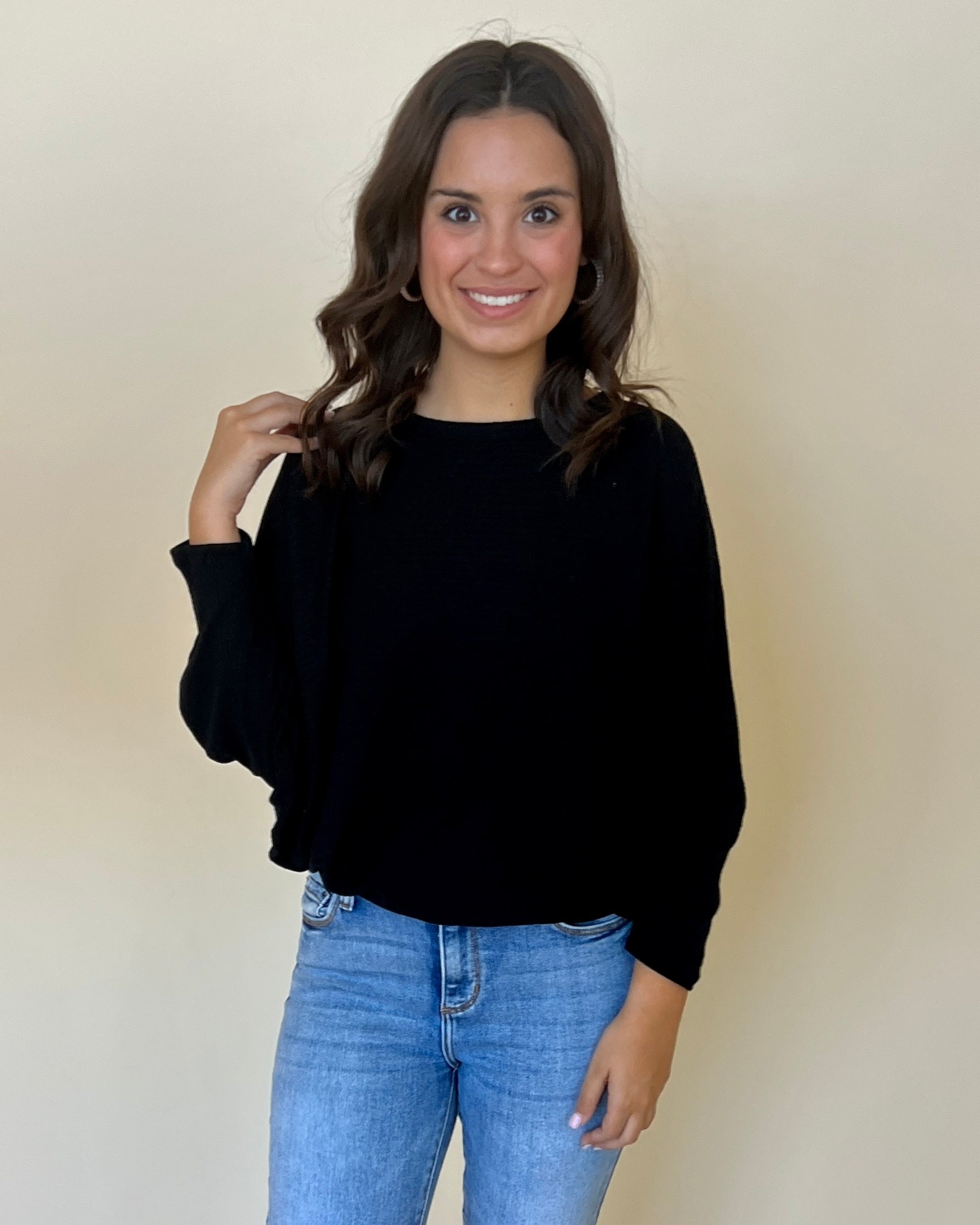 Cozy Walks Black Ribbed Batwing Sweater-Shop-Womens-Boutique-Clothing