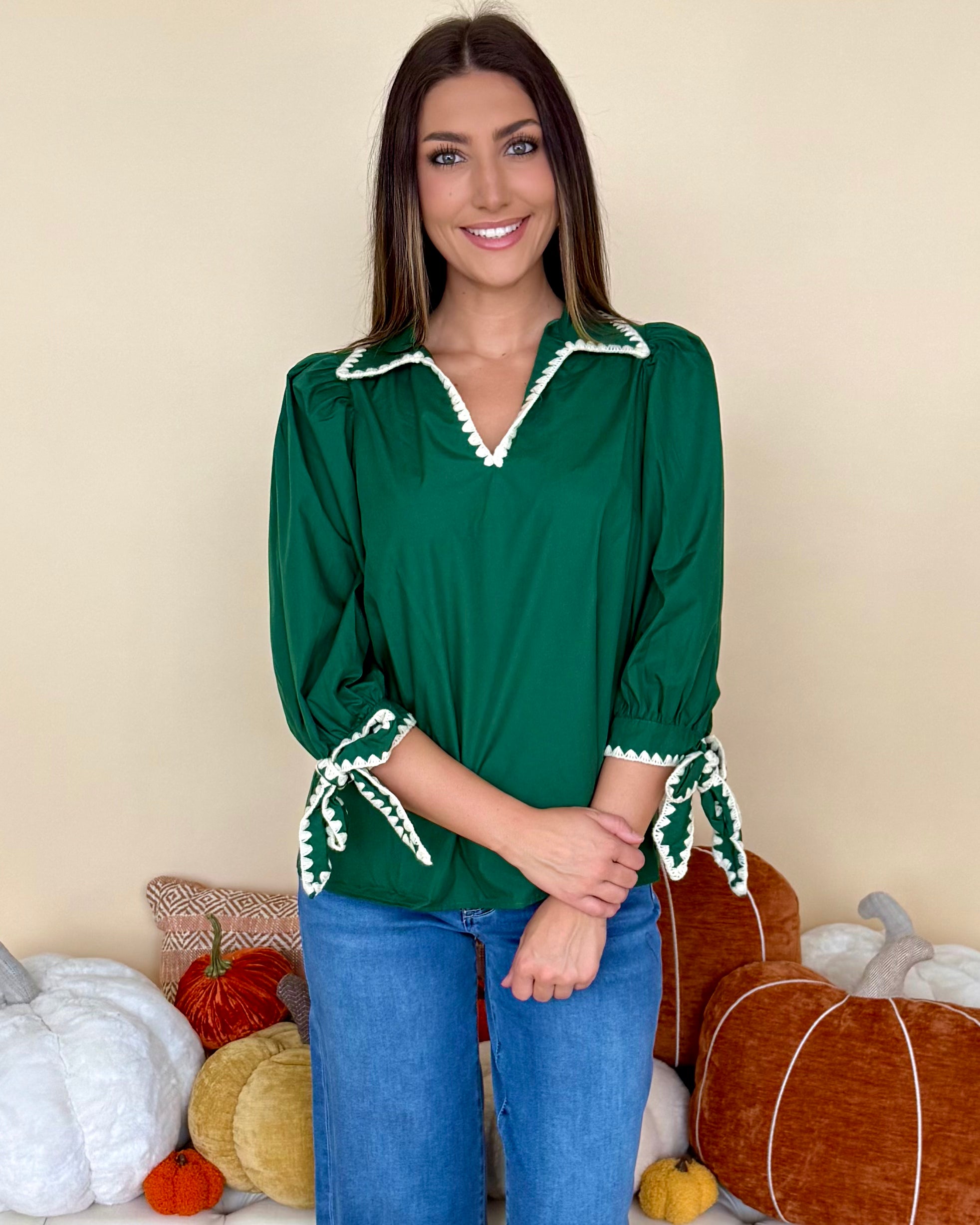 Get Back To It Pine Stitched Bow Top-Shop-Womens-Boutique-Clothing