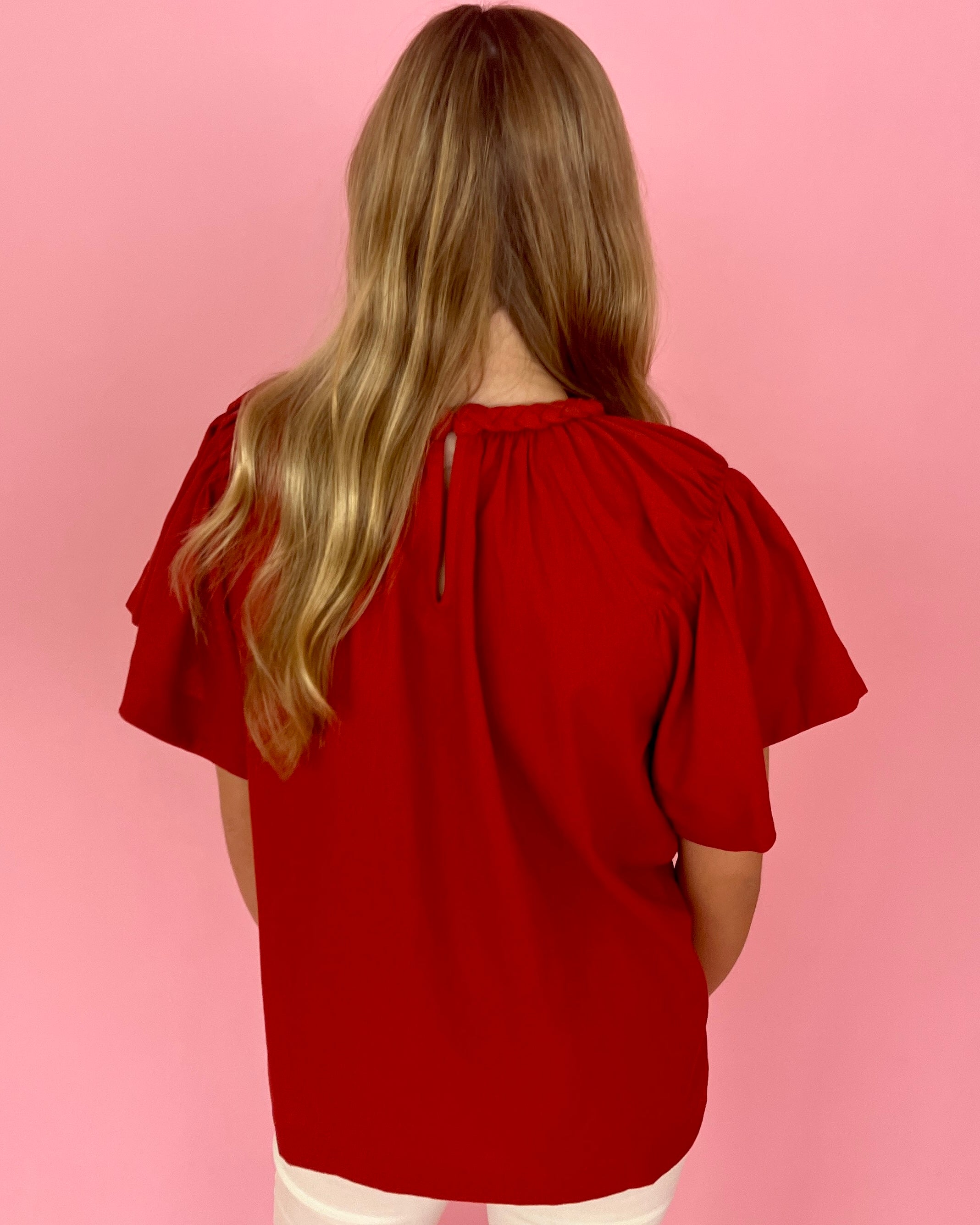 Getting Along Brick Braided Detail Ruffle Top-Shop-Womens-Boutique-Clothing