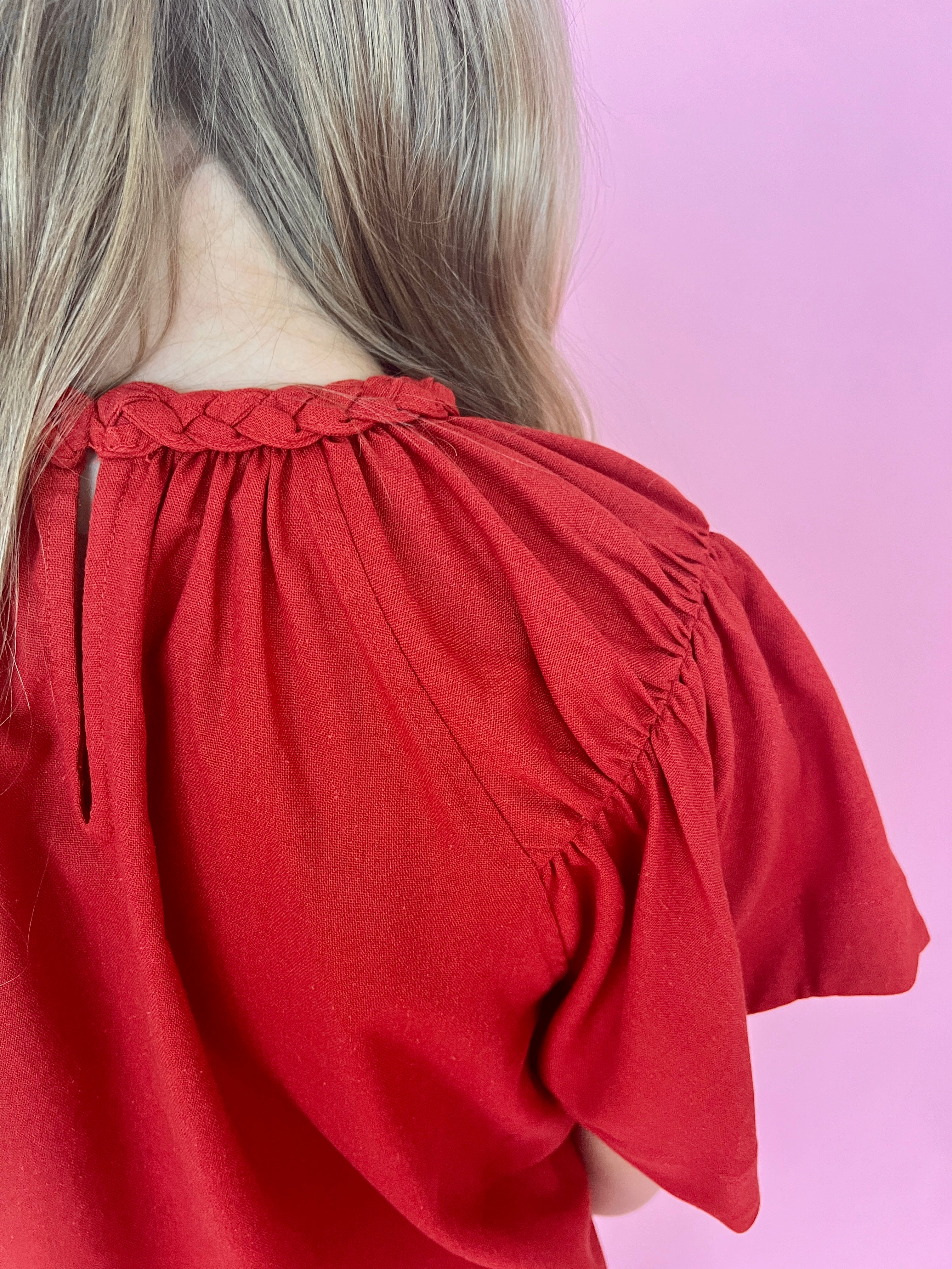 Getting Along Brick Braided Detail Ruffle Top-Shop-Womens-Boutique-Clothing