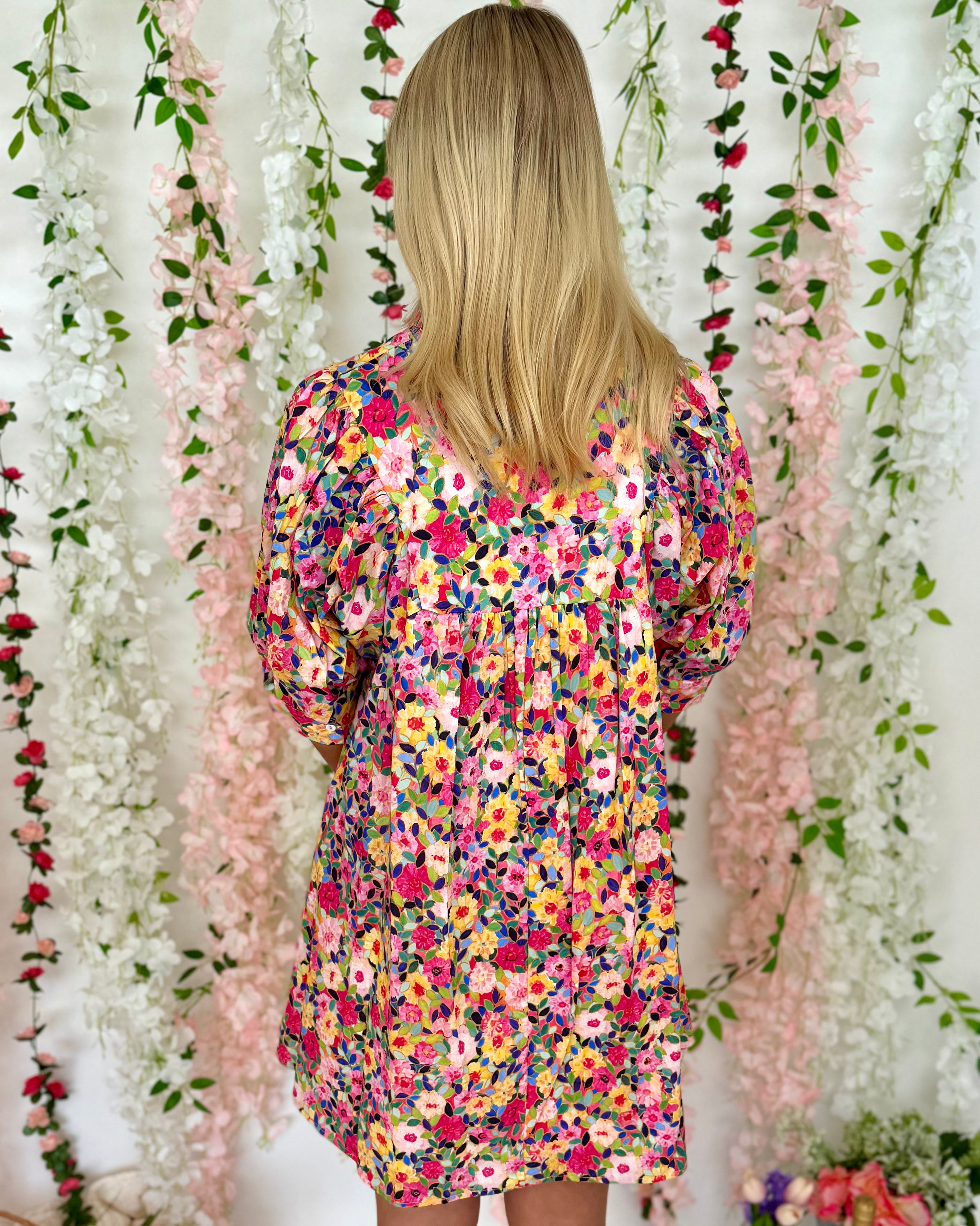 With Joy Pink Multi Floral Ruffle Dress-Shop-Womens-Boutique-Clothing