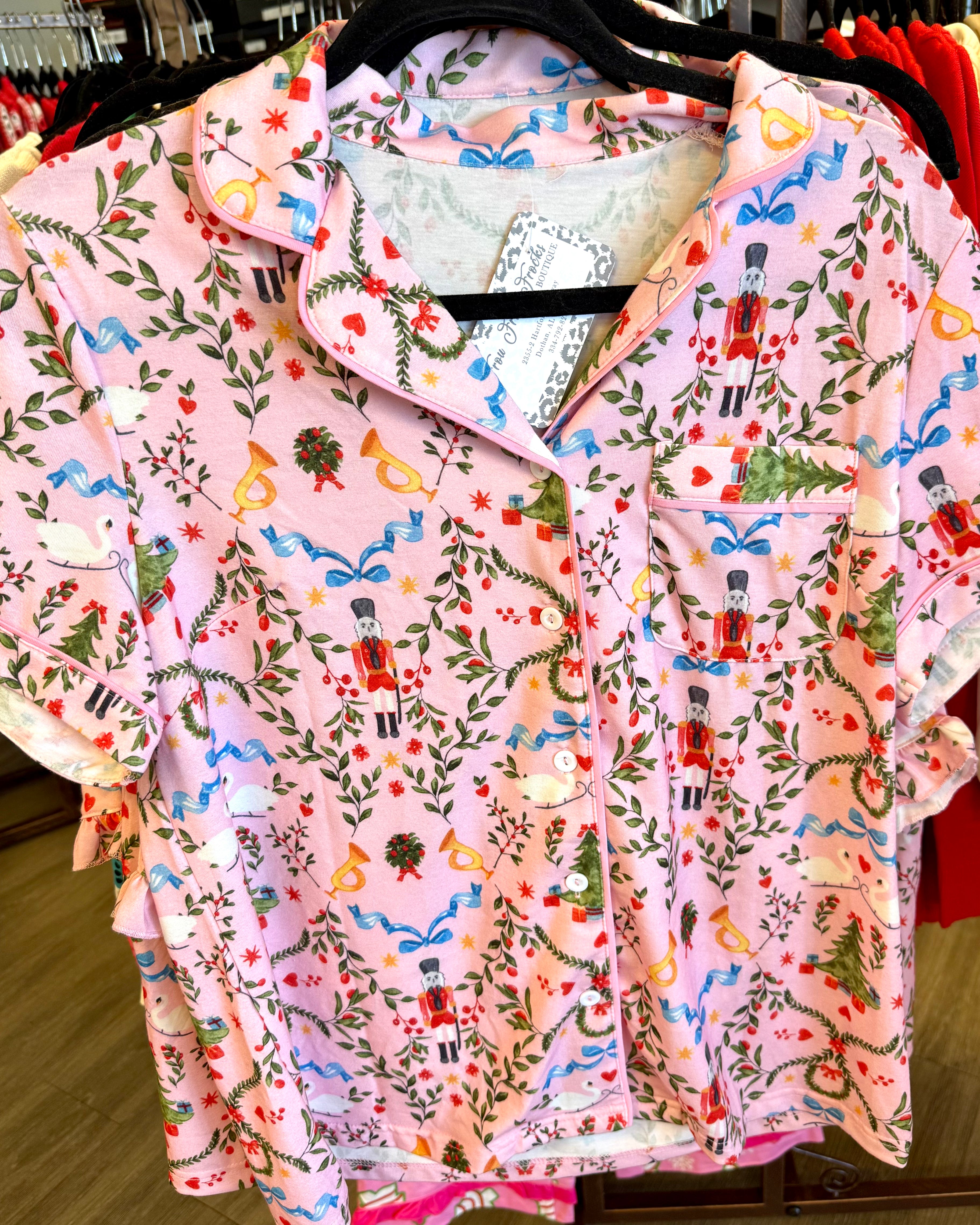 Nutcracker Pink Shorts Pajamas Set-Shop-Womens-Boutique-Clothing