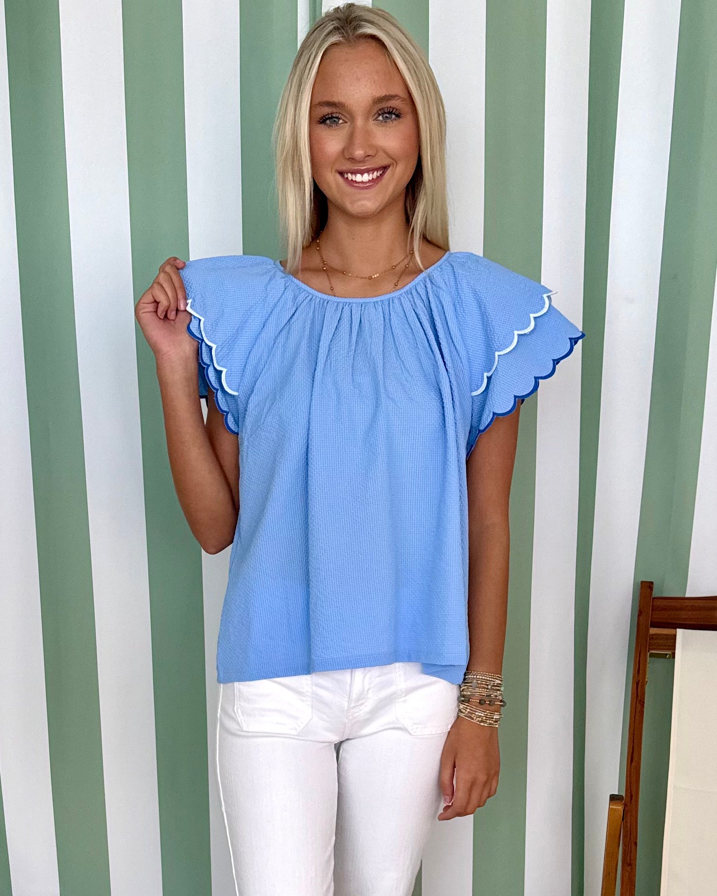Sparks Fly Lt Blue Textured Scalloped Top-Shop-Womens-Boutique-Clothing