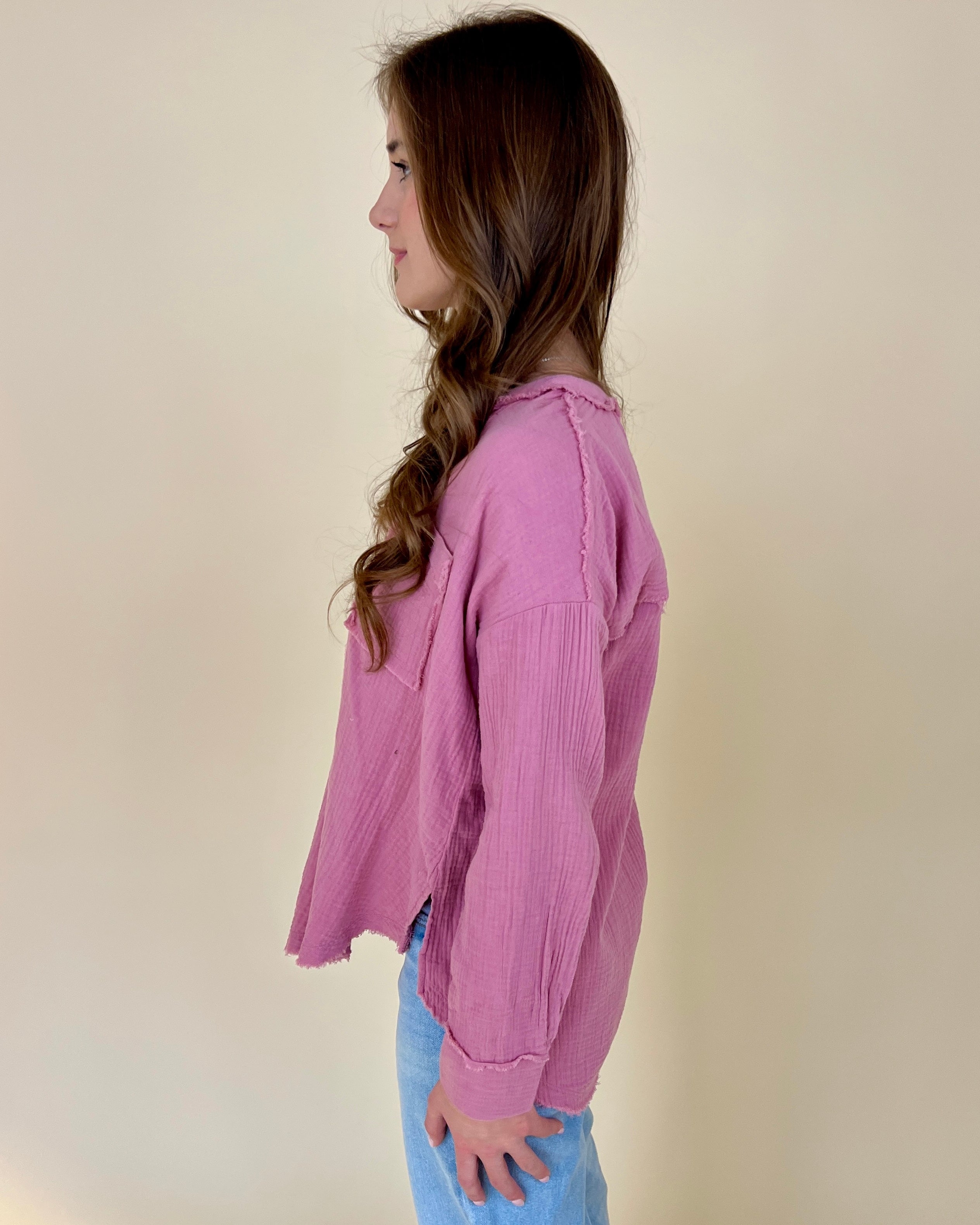 Into The Wind Lt Rose Gauze Button Down Top-Shop-Womens-Boutique-Clothing