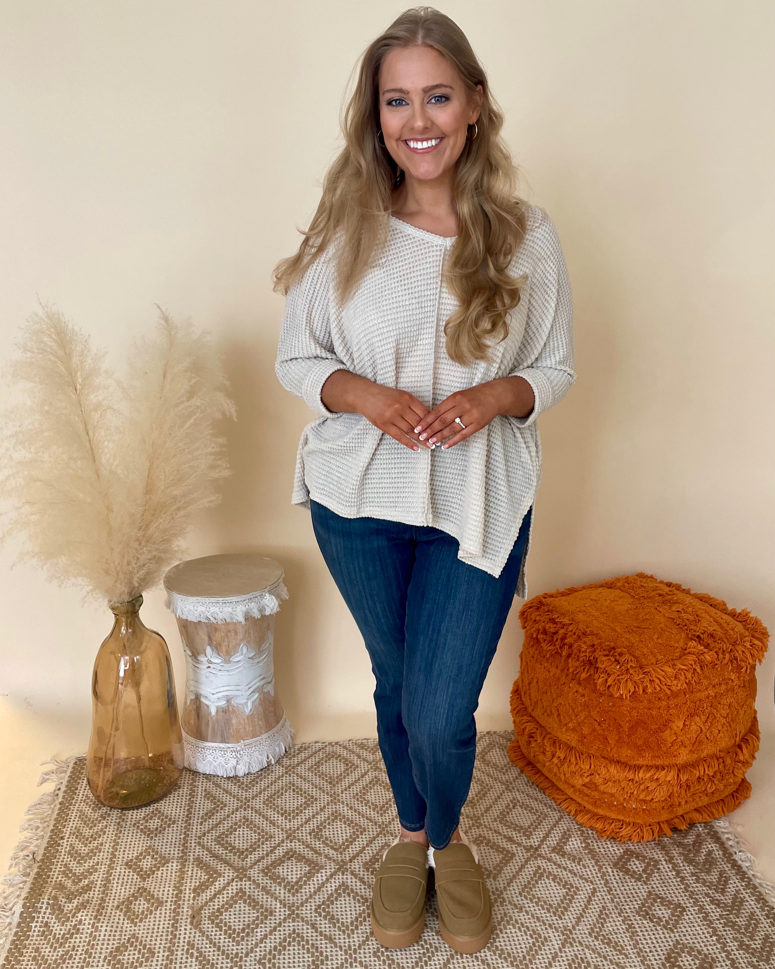 Casual Ease Sand Beige Plus Jacquard Sweater-Shop-Womens-Boutique-Clothing