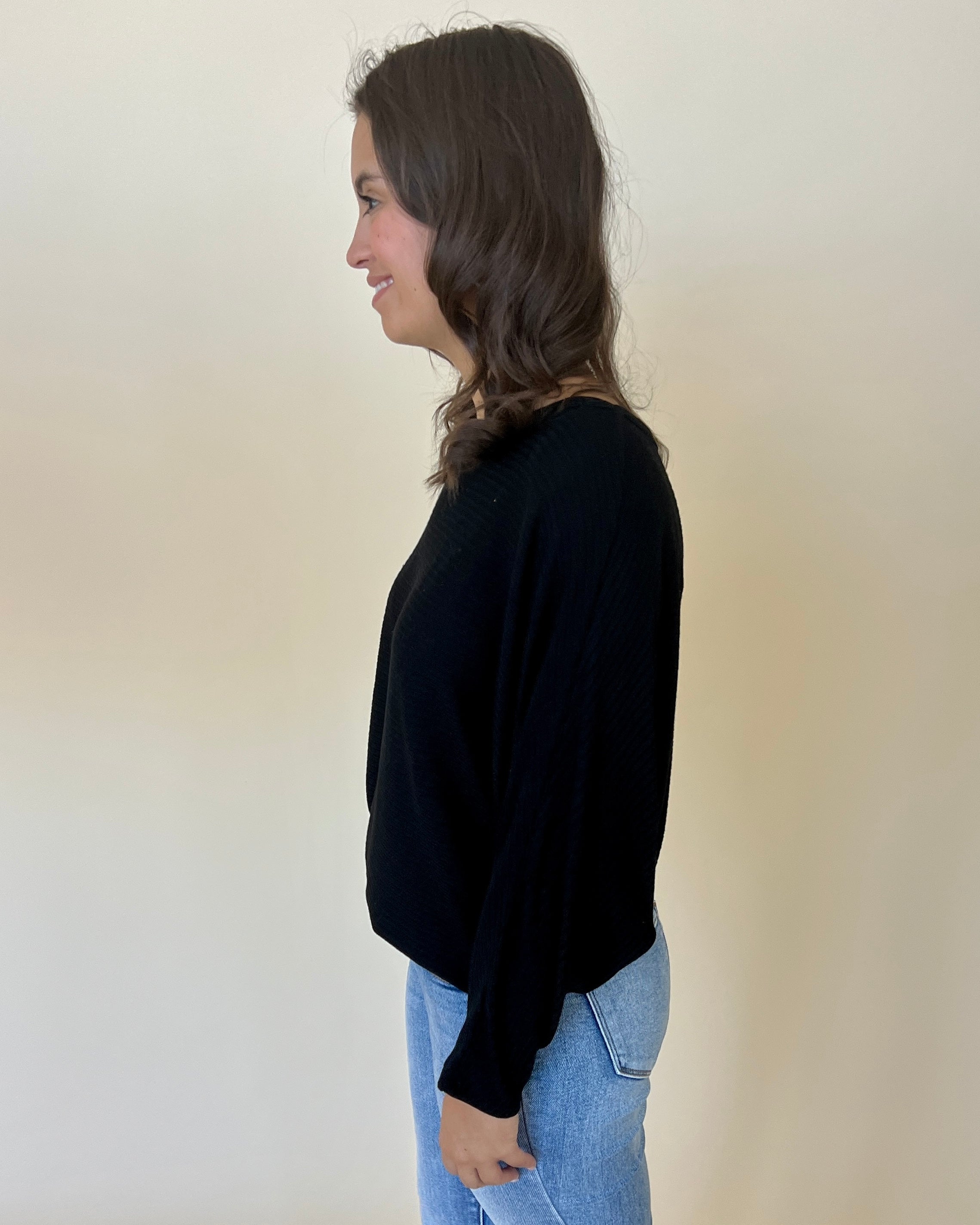 Cozy Walks Black Ribbed Batwing Sweater-Shop-Womens-Boutique-Clothing