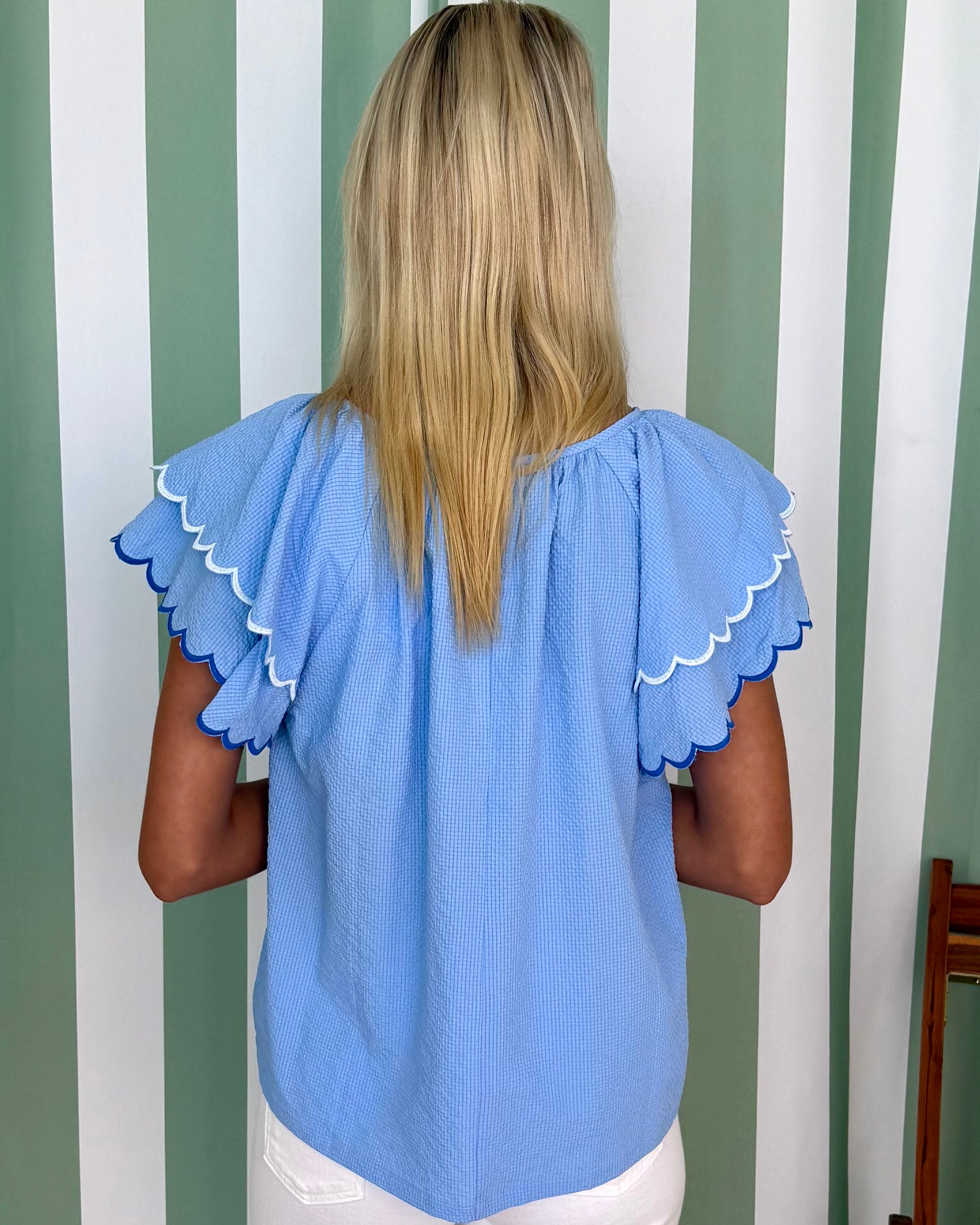Sparks Fly Lt Blue Textured Scalloped Top-Shop-Womens-Boutique-Clothing