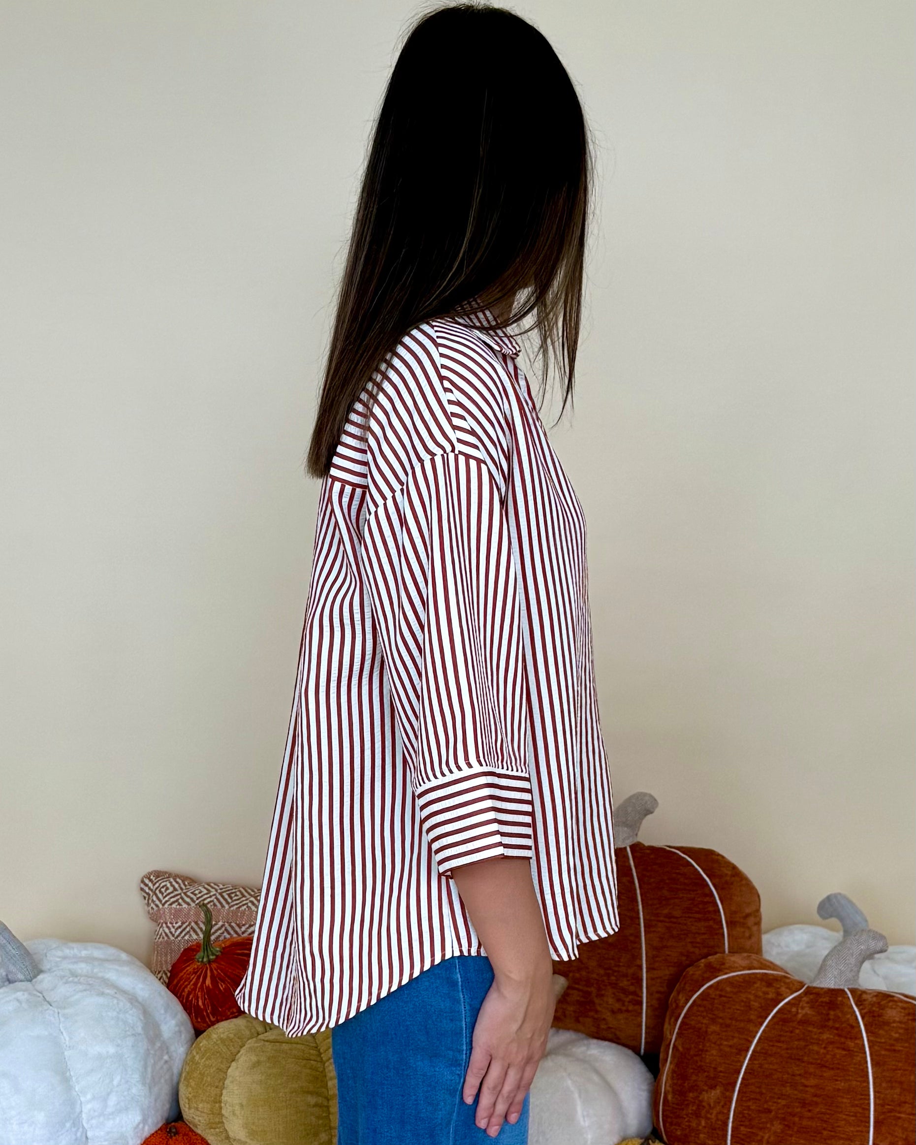Bottom Line Rust Stripe Collared Top-Shop-Womens-Boutique-Clothing