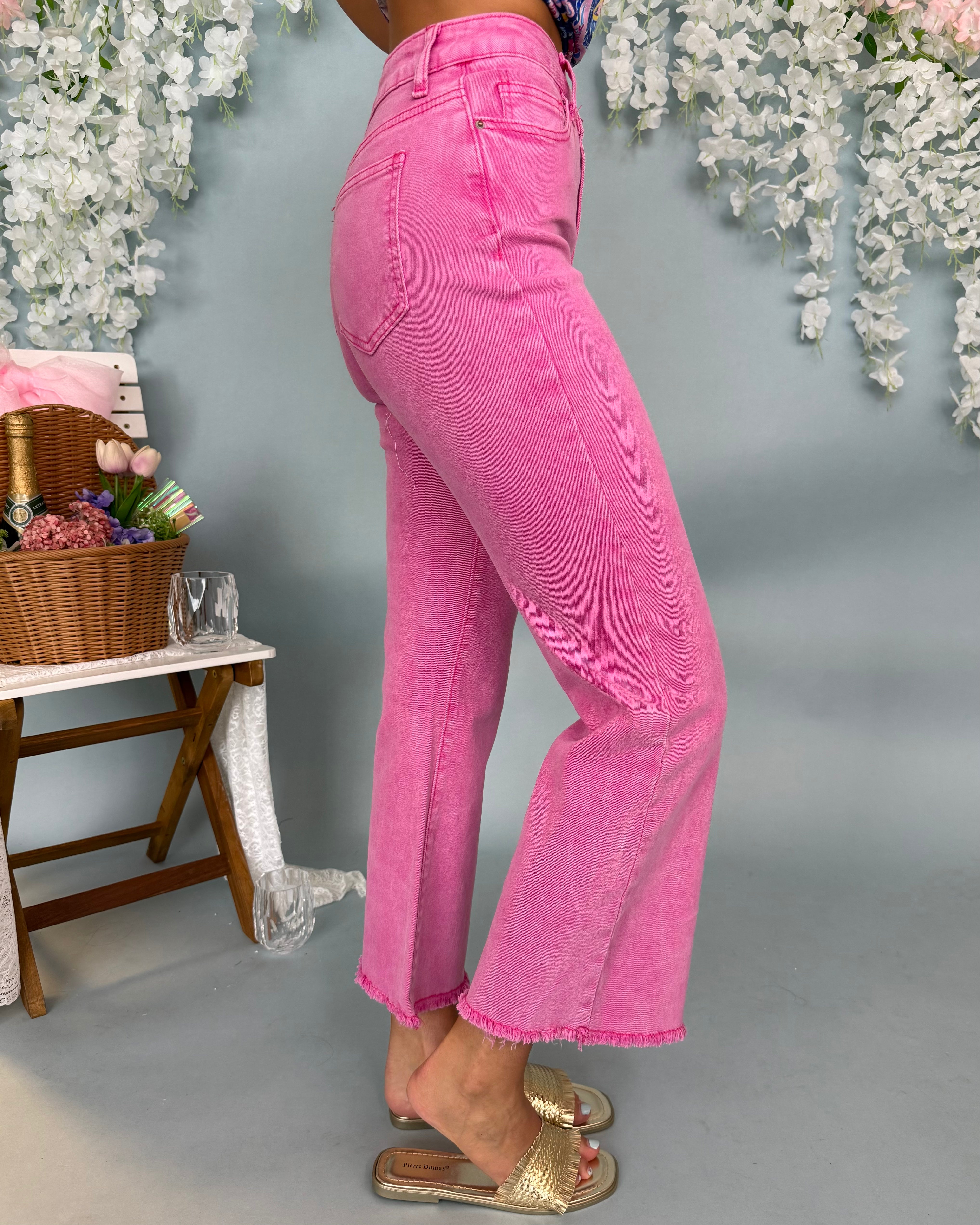 Chit Chat Hot Pink High Waist Fray Jean-Shop-Womens-Boutique-Clothing