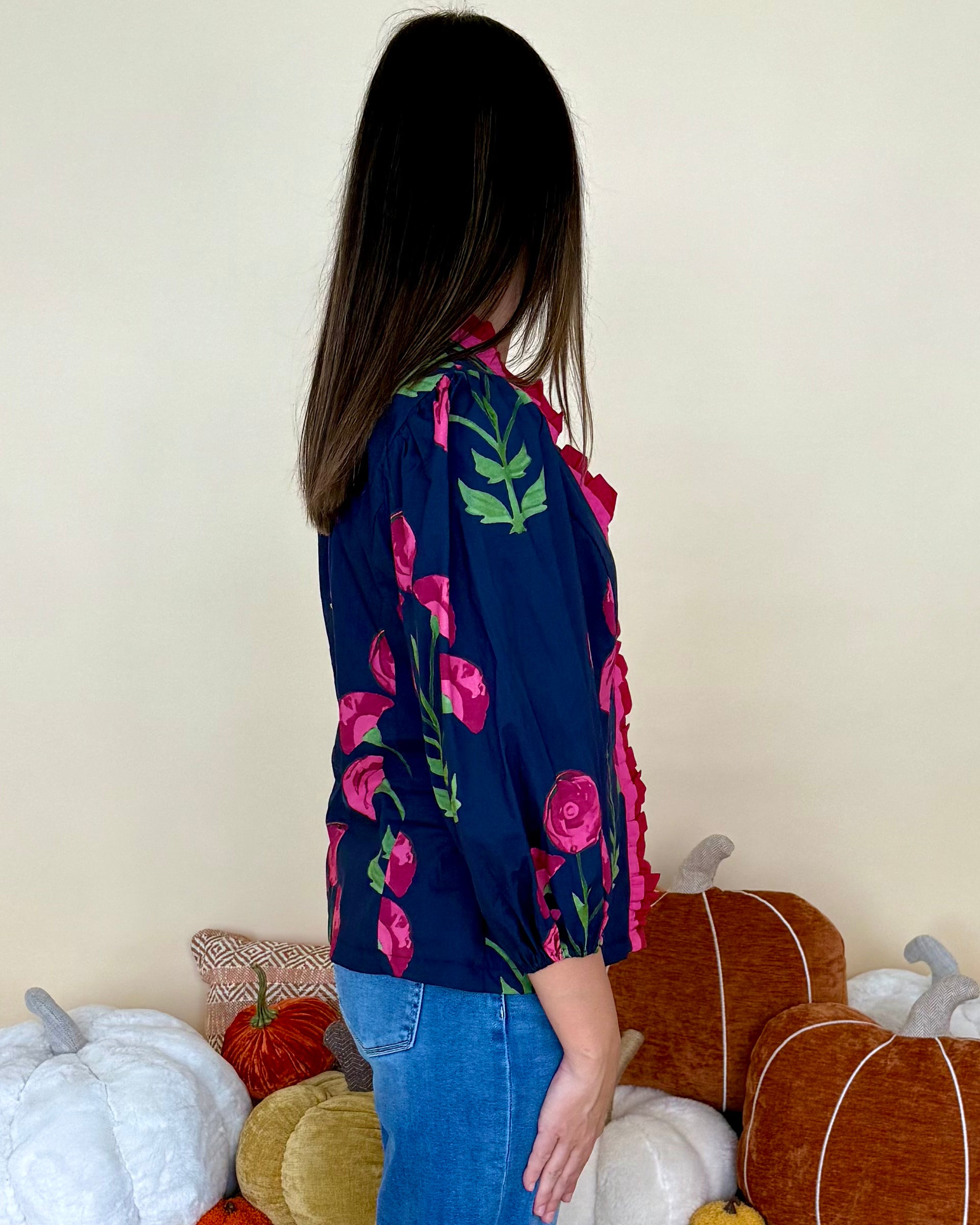 Love To Find Navy Mix Floral Ruffle Top-Shop-Womens-Boutique-Clothing