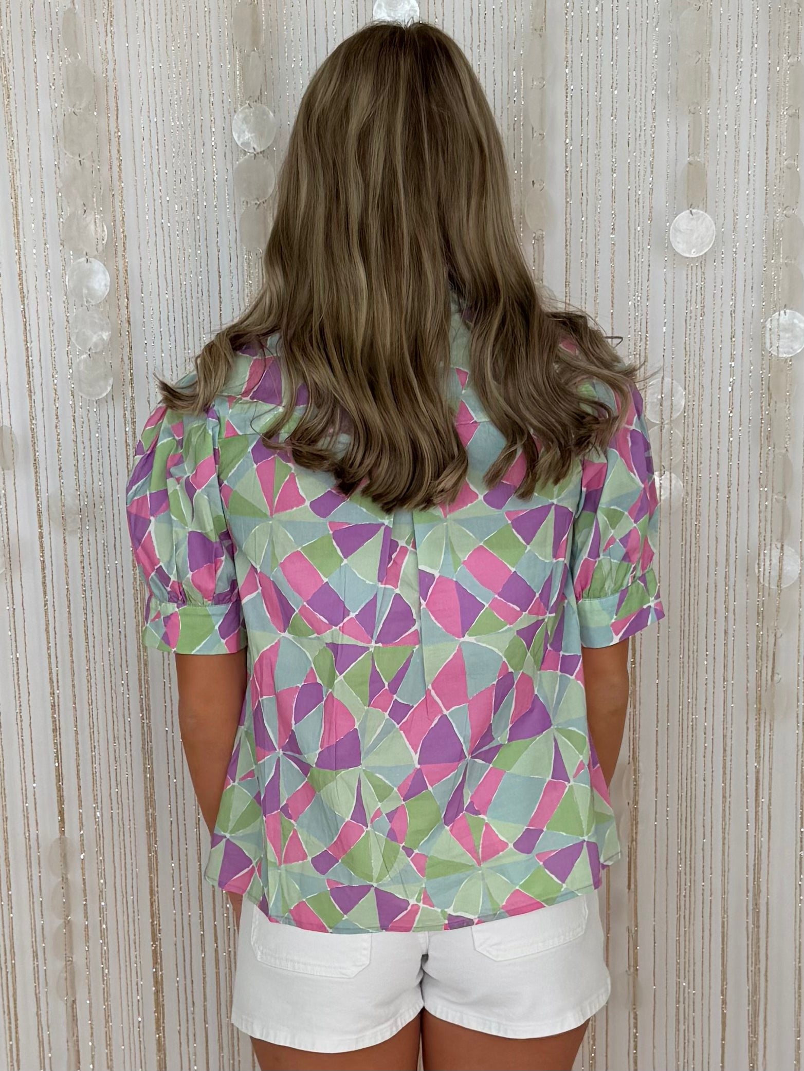 Setting Sail Purple Mix Geometric Print Button Up Top-Shop-Womens-Boutique-Clothing