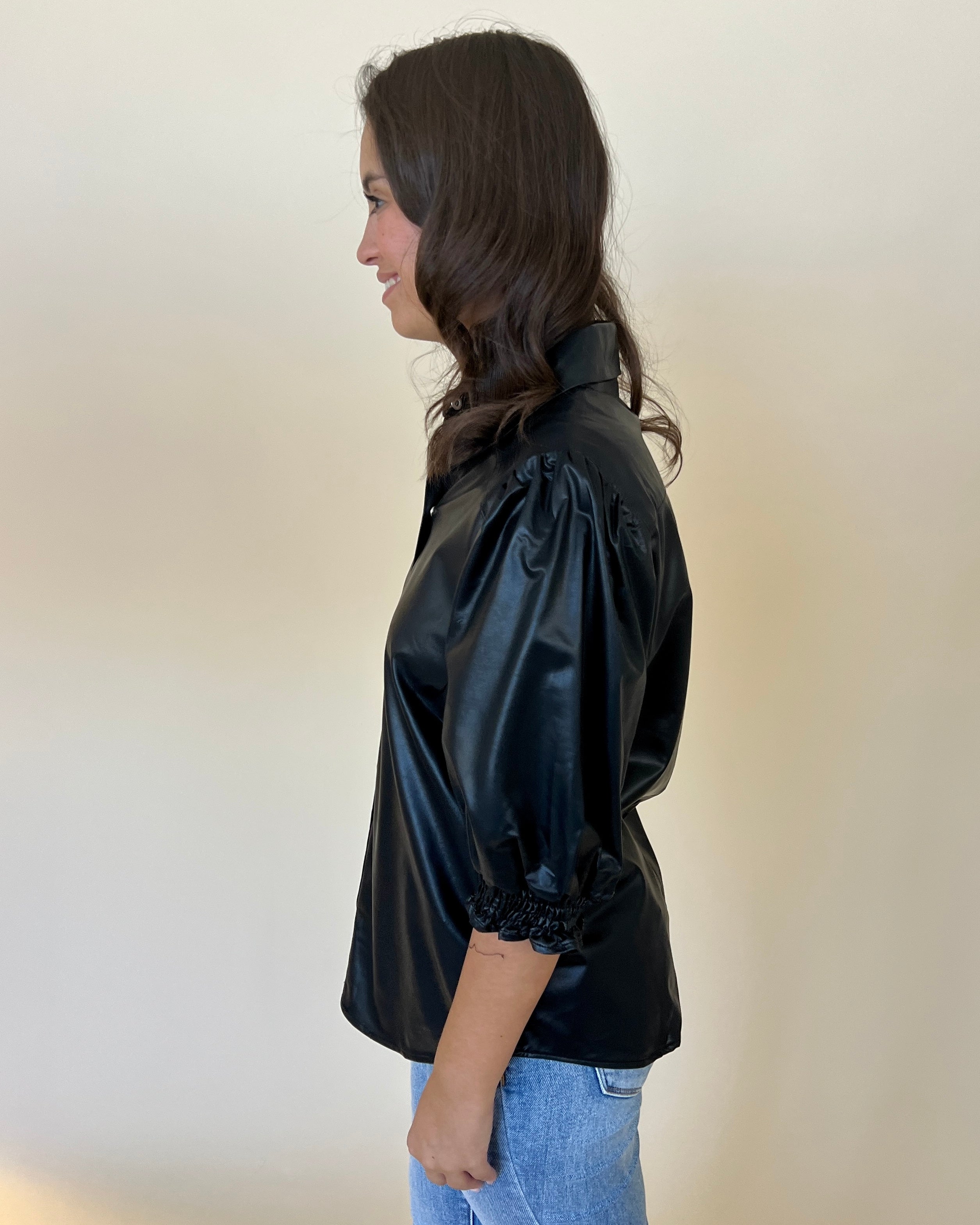 Never Pretend Black Faux Leather Top-Shop-Womens-Boutique-Clothing
