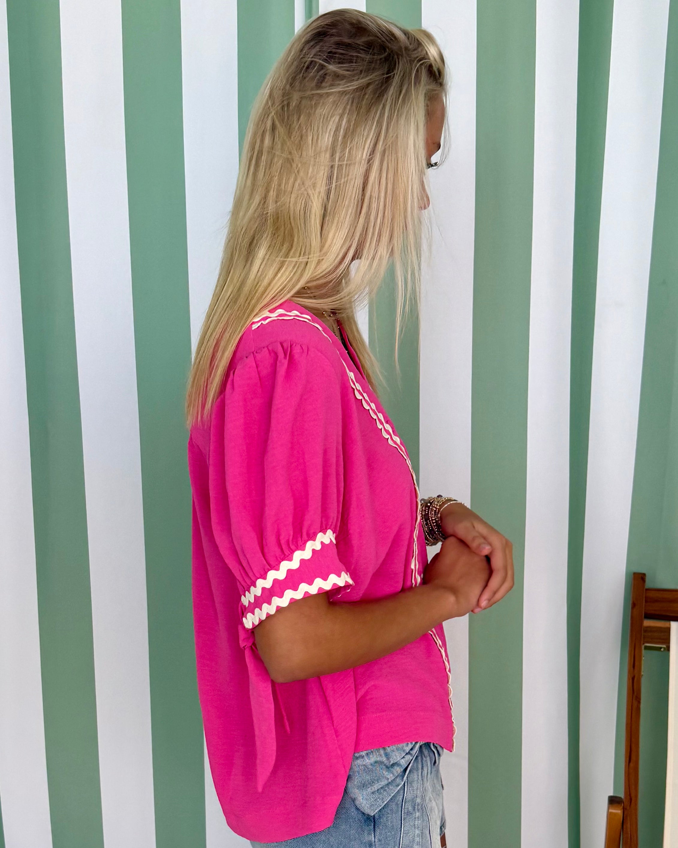 Of Style Hot Pink Ric Rac Top-Shop-Womens-Boutique-Clothing