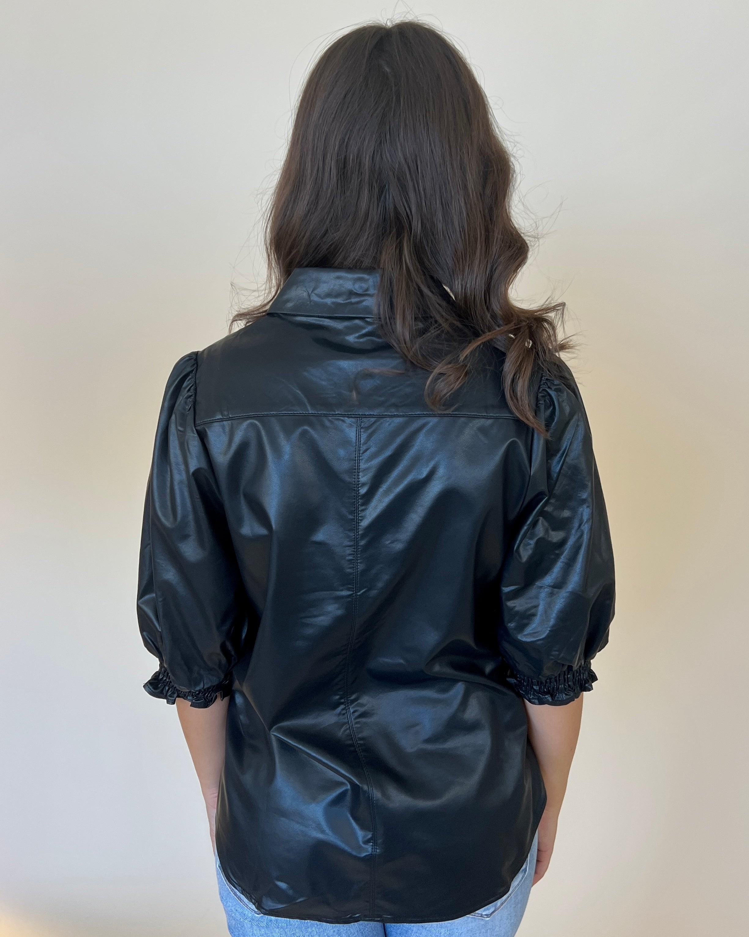Never Pretend Black Faux Leather Top-Shop-Womens-Boutique-Clothing