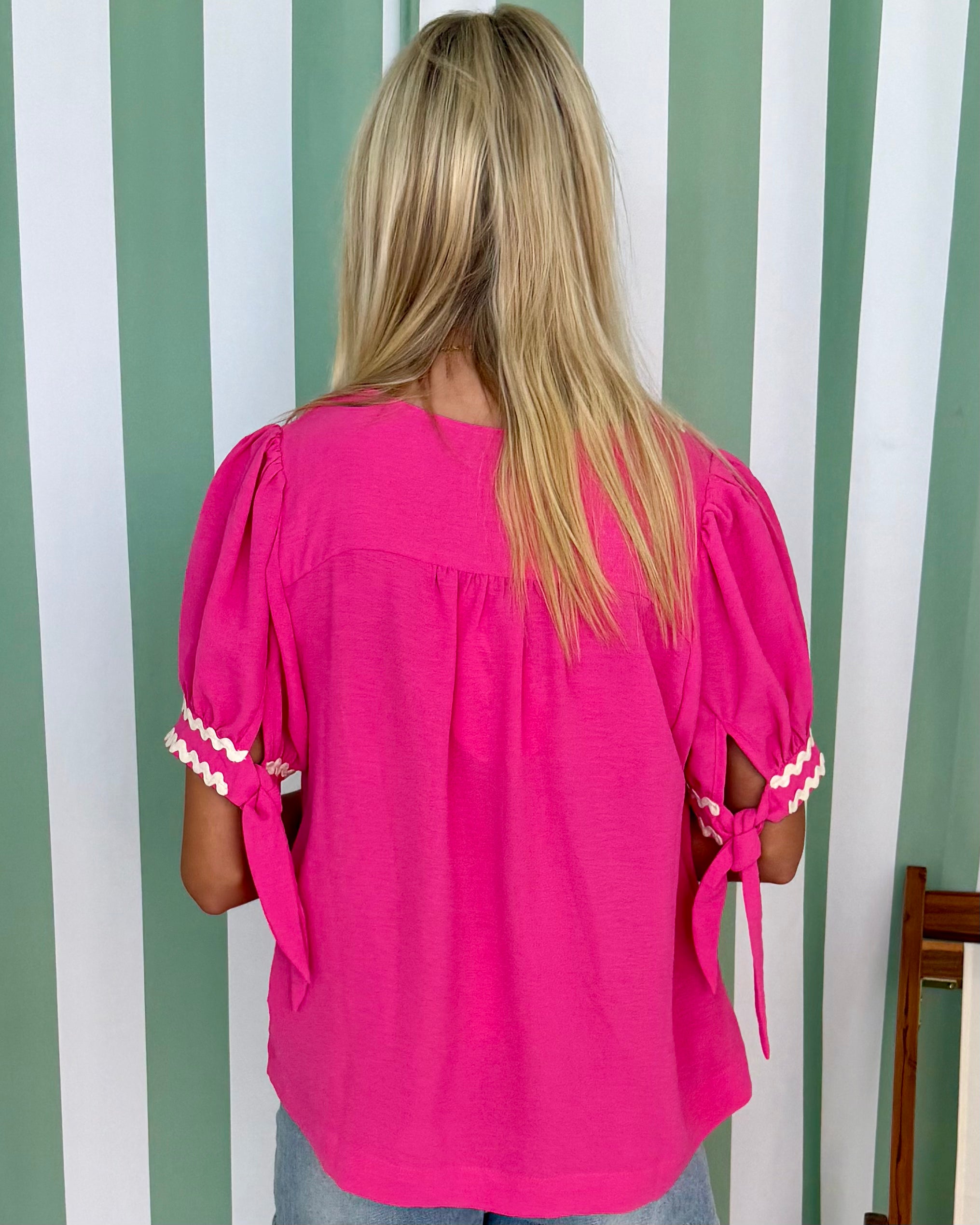 Of Style Hot Pink Ric Rac Top-Shop-Womens-Boutique-Clothing