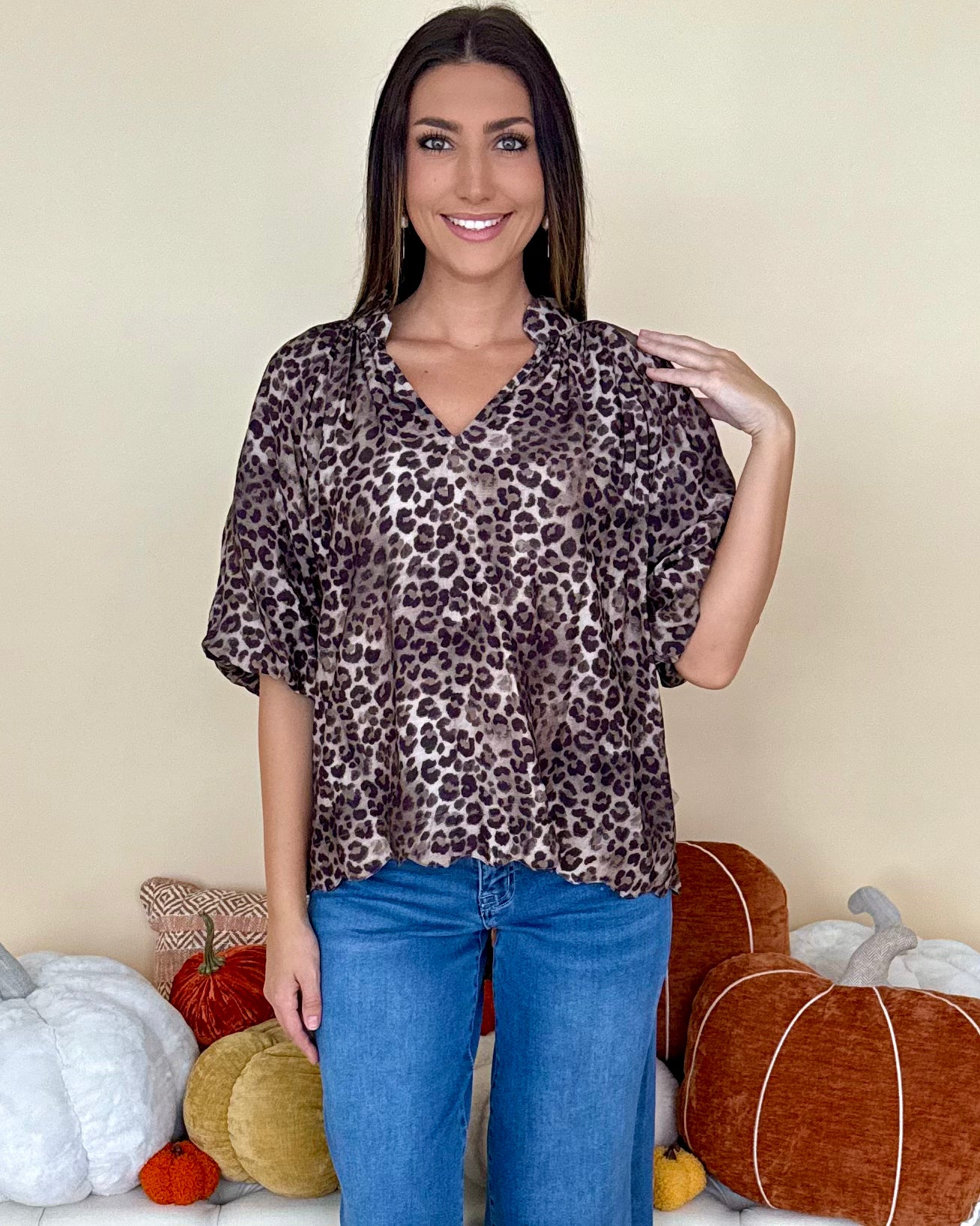 Uptown Poise Olive Animal Print Top-Shop-Womens-Boutique-Clothing