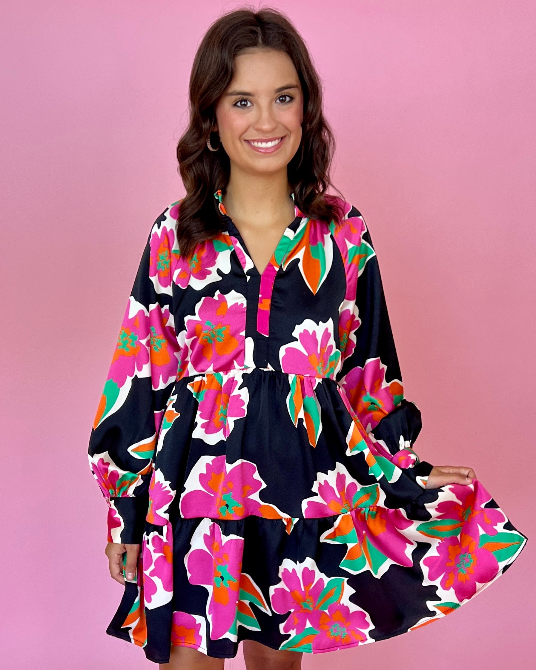 Meet In The Garden Black Floral High Neck Dress-Shop-Womens-Boutique-Clothing