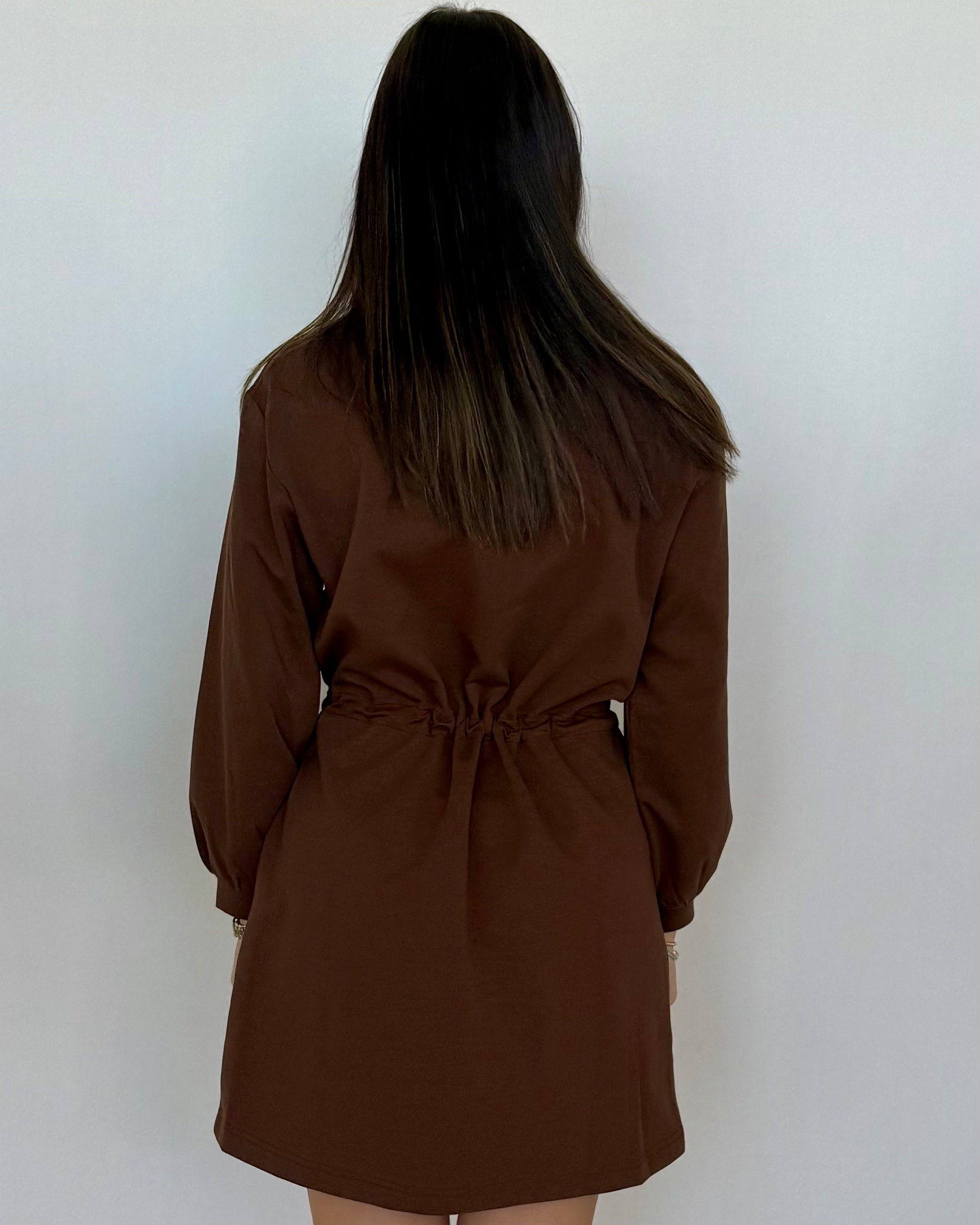 Let You Win Coffee Zip Drawstring Dress-Shop-Womens-Boutique-Clothing
