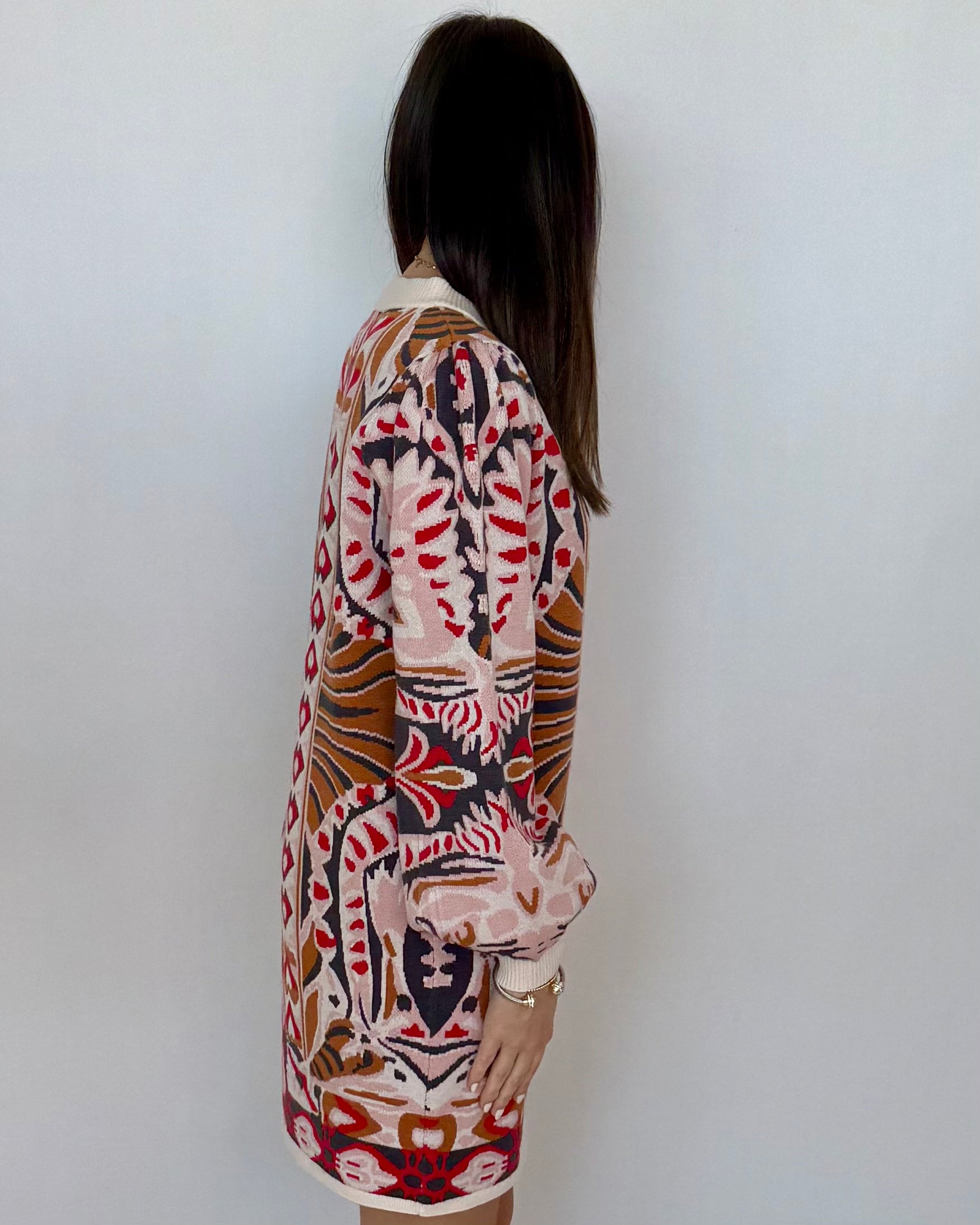 Mulberry Kiss Beige Floral Jacquard Knit Dress-Shop-Womens-Boutique-Clothing