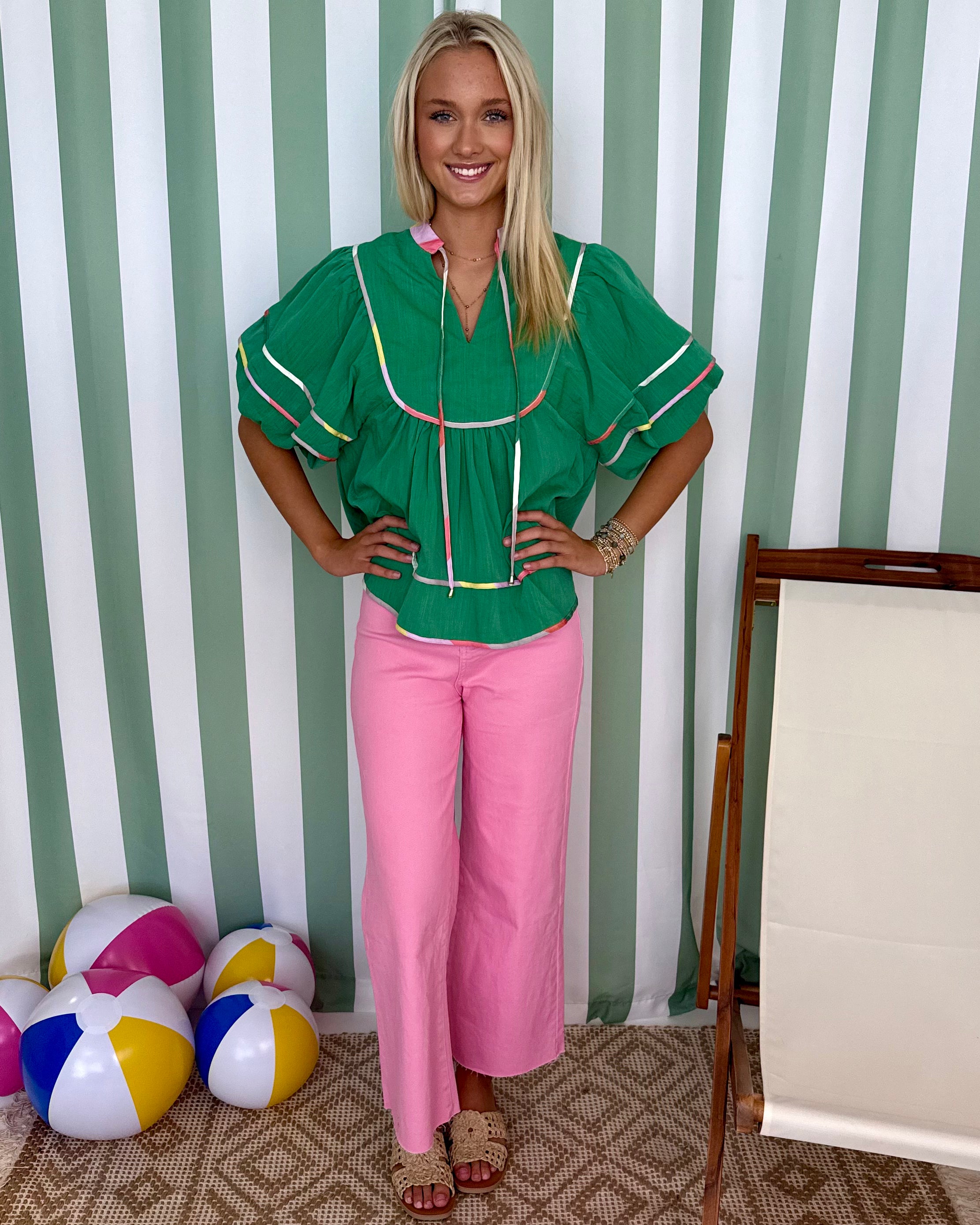 Always In Green Multi Trim Top-Shop-Womens-Boutique-Clothing