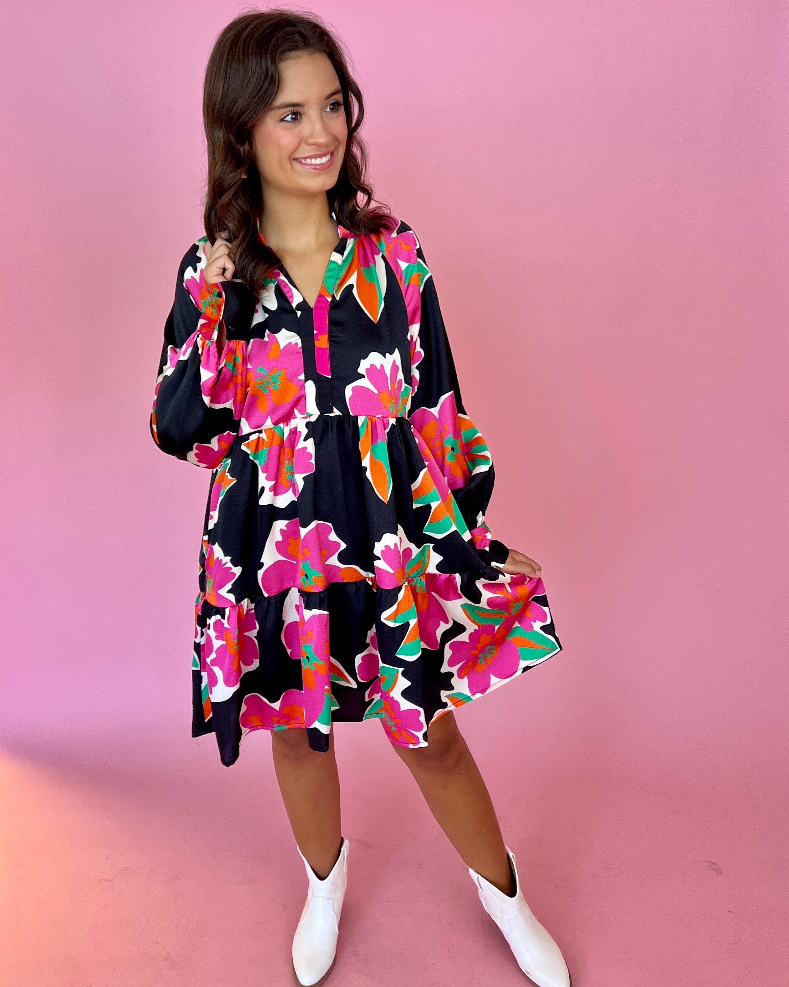 Meet In The Garden Black Floral High Neck Dress-Shop-Womens-Boutique-Clothing
