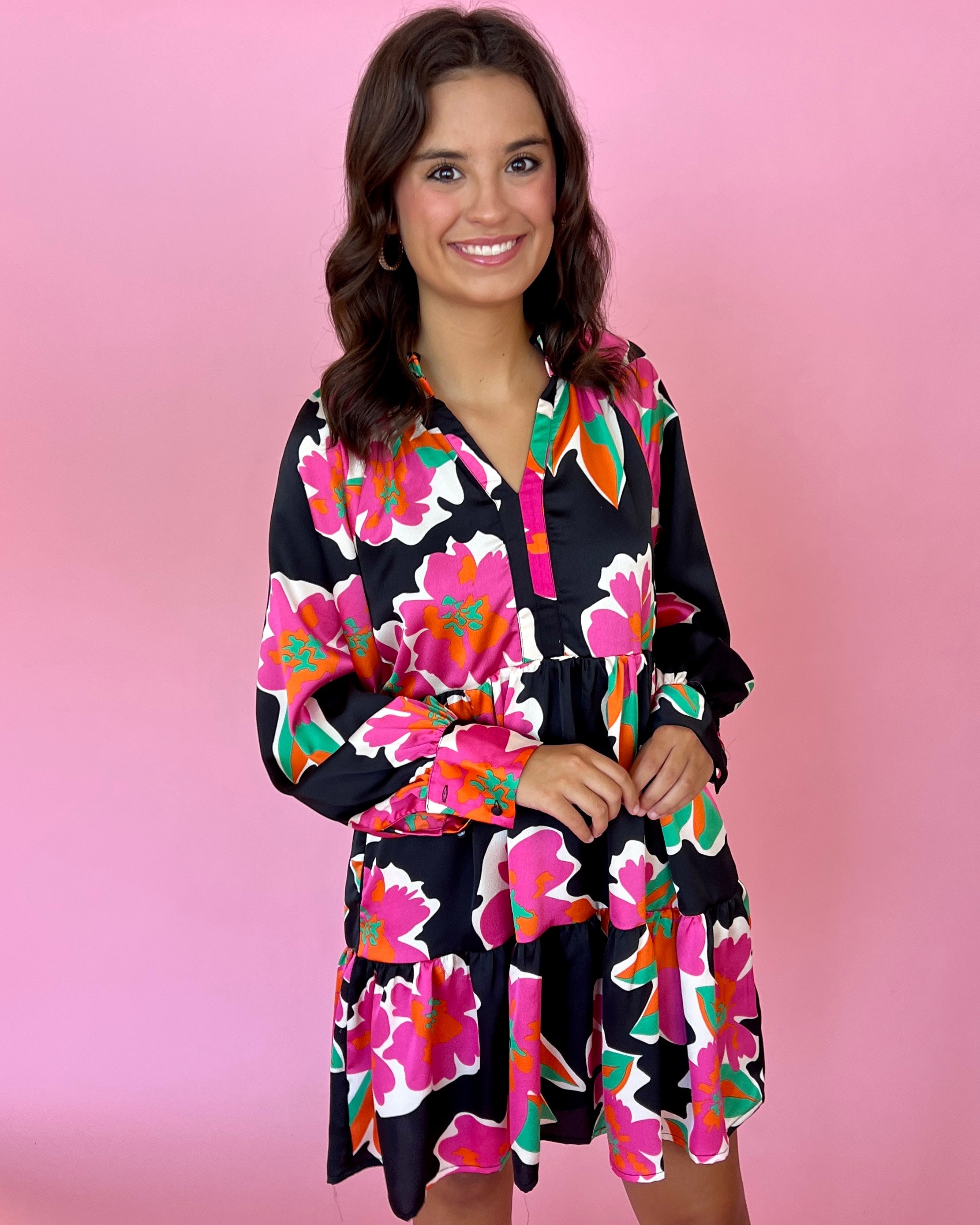 Meet In The Garden Black Floral High Neck Dress-Shop-Womens-Boutique-Clothing