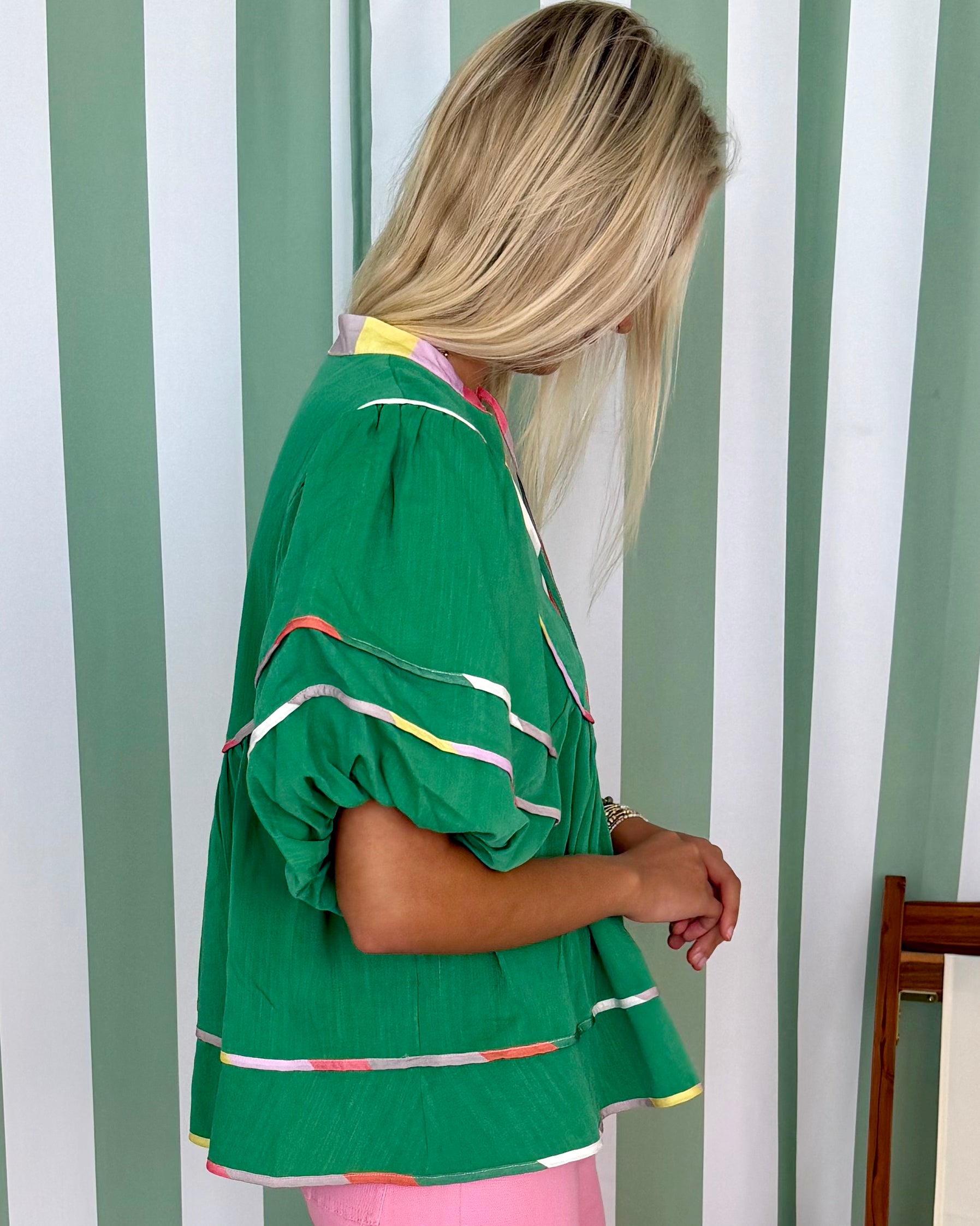 Always In Green Multi Trim Top-Shop-Womens-Boutique-Clothing