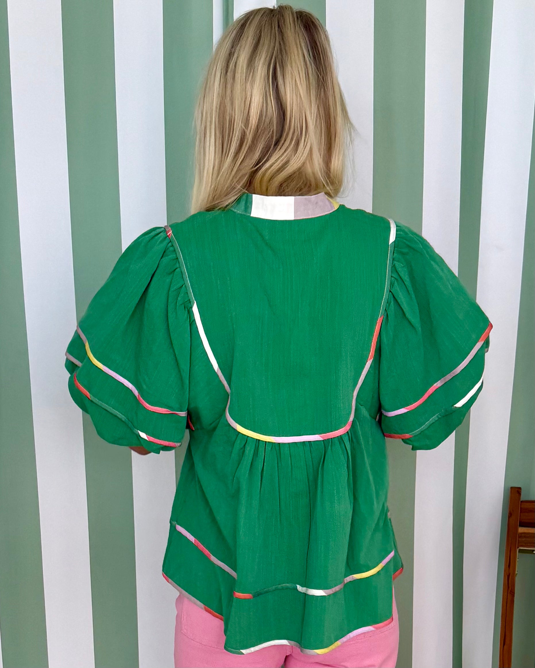 Always In Green Multi Trim Top-Shop-Womens-Boutique-Clothing
