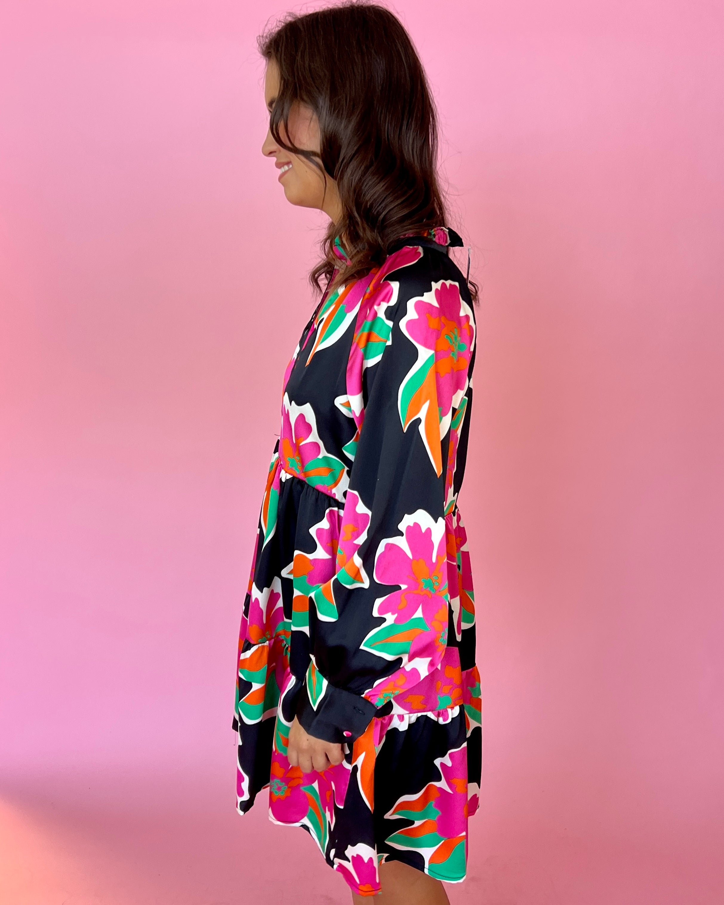 Meet In The Garden Black Floral High Neck Dress-Shop-Womens-Boutique-Clothing
