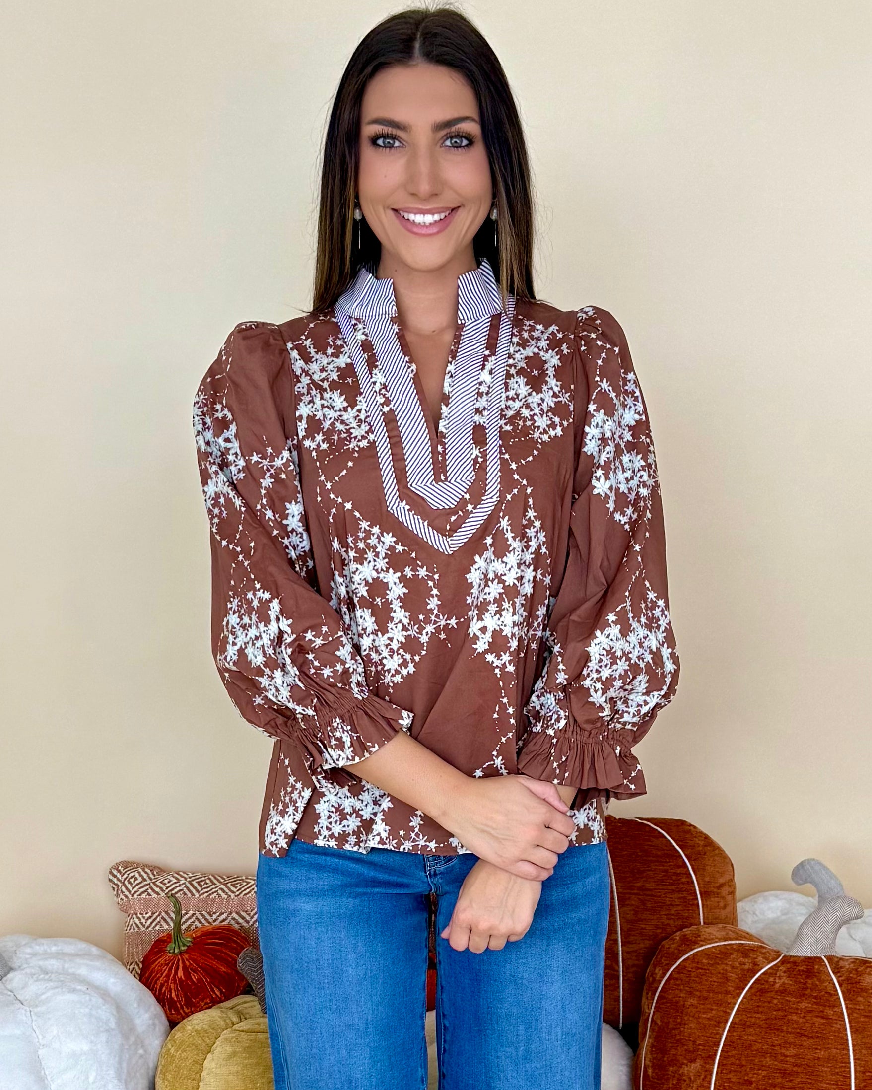Freshly Picked Brown Floral Contrast Top-Shop-Womens-Boutique-Clothing