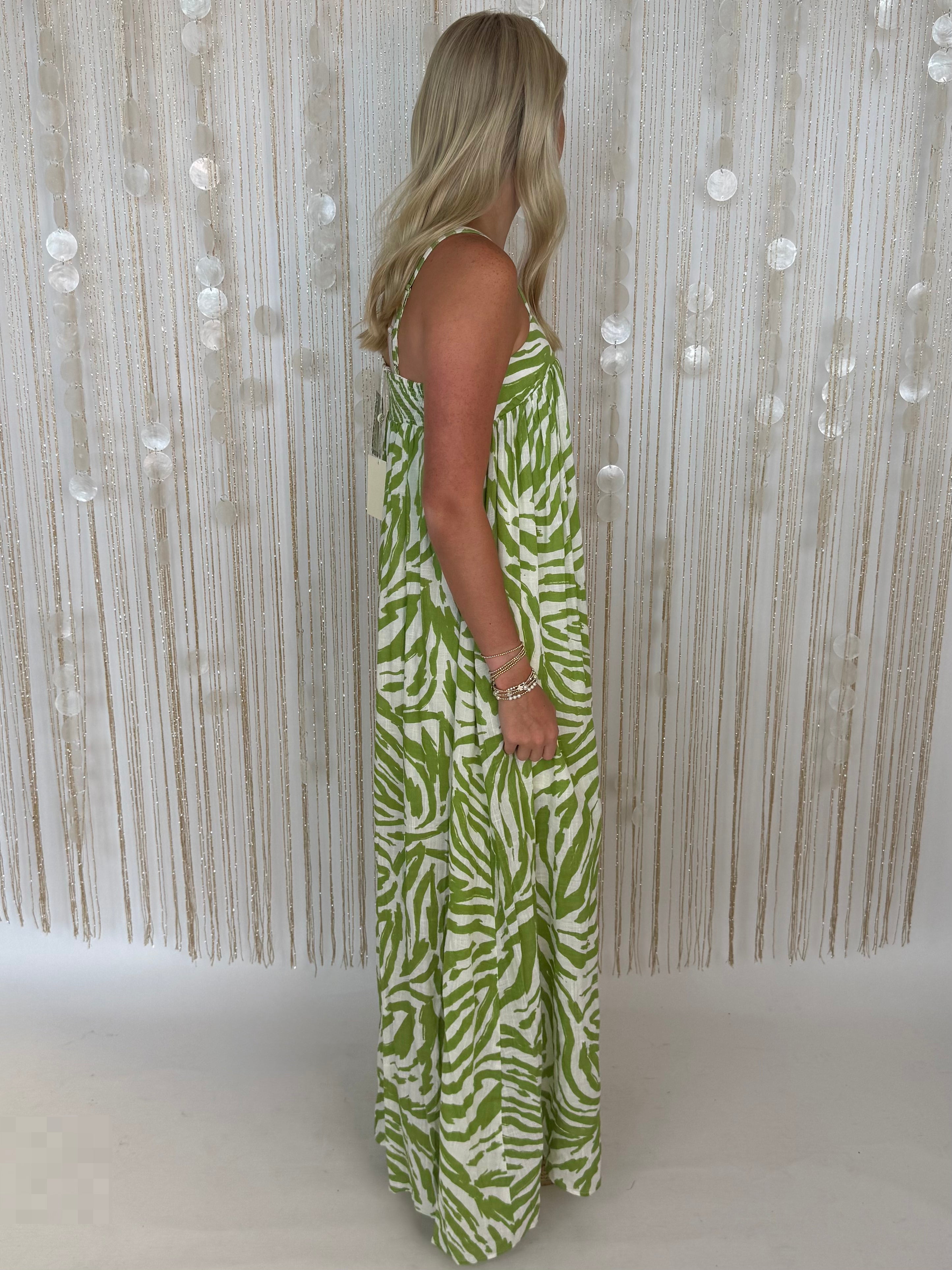 Bright Side Matcha Zebra Print Smocked Midi Dress-Shop-Womens-Boutique-Clothing