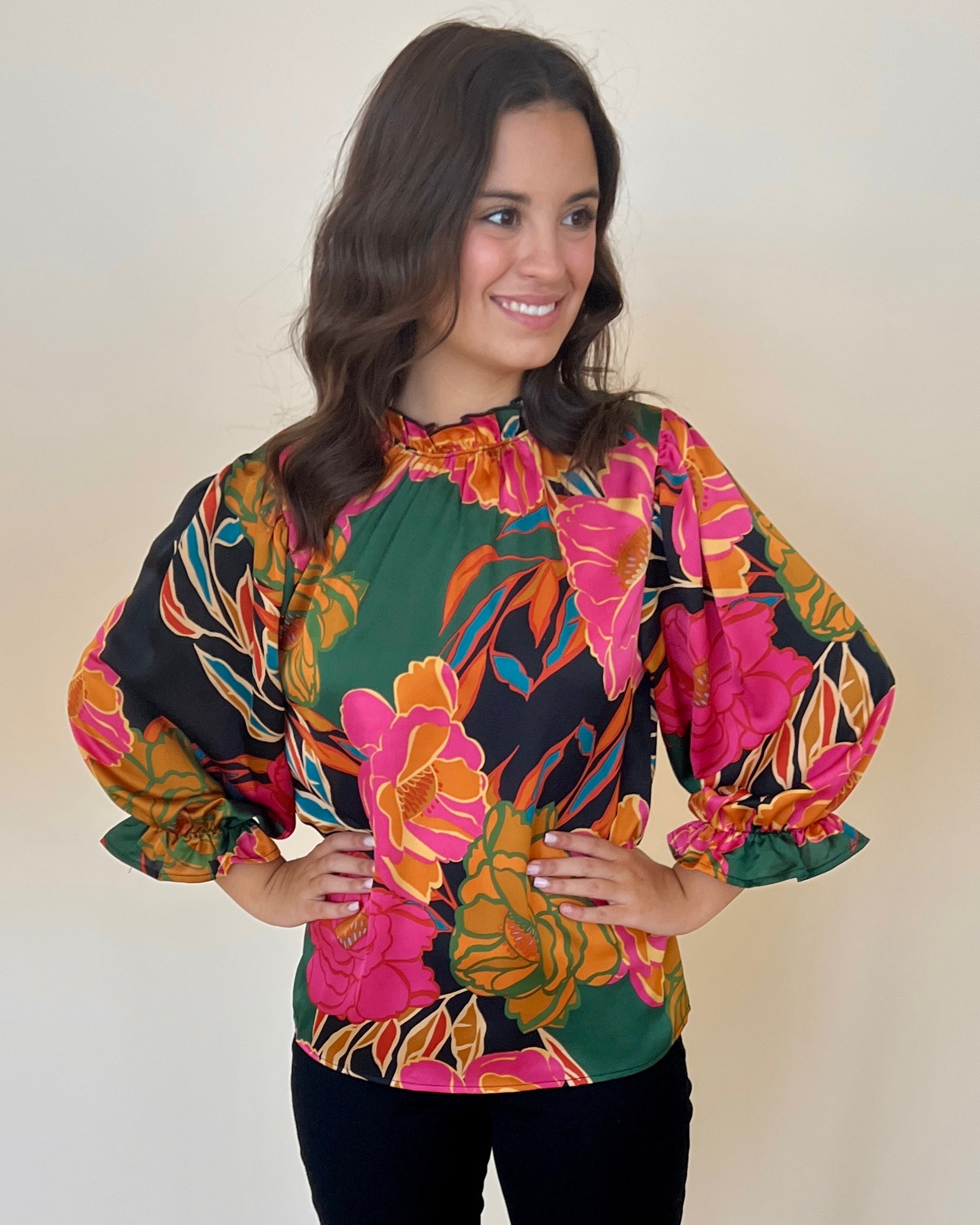 Kindness Above All Black Green Floral Top-Shop-Womens-Boutique-Clothing
