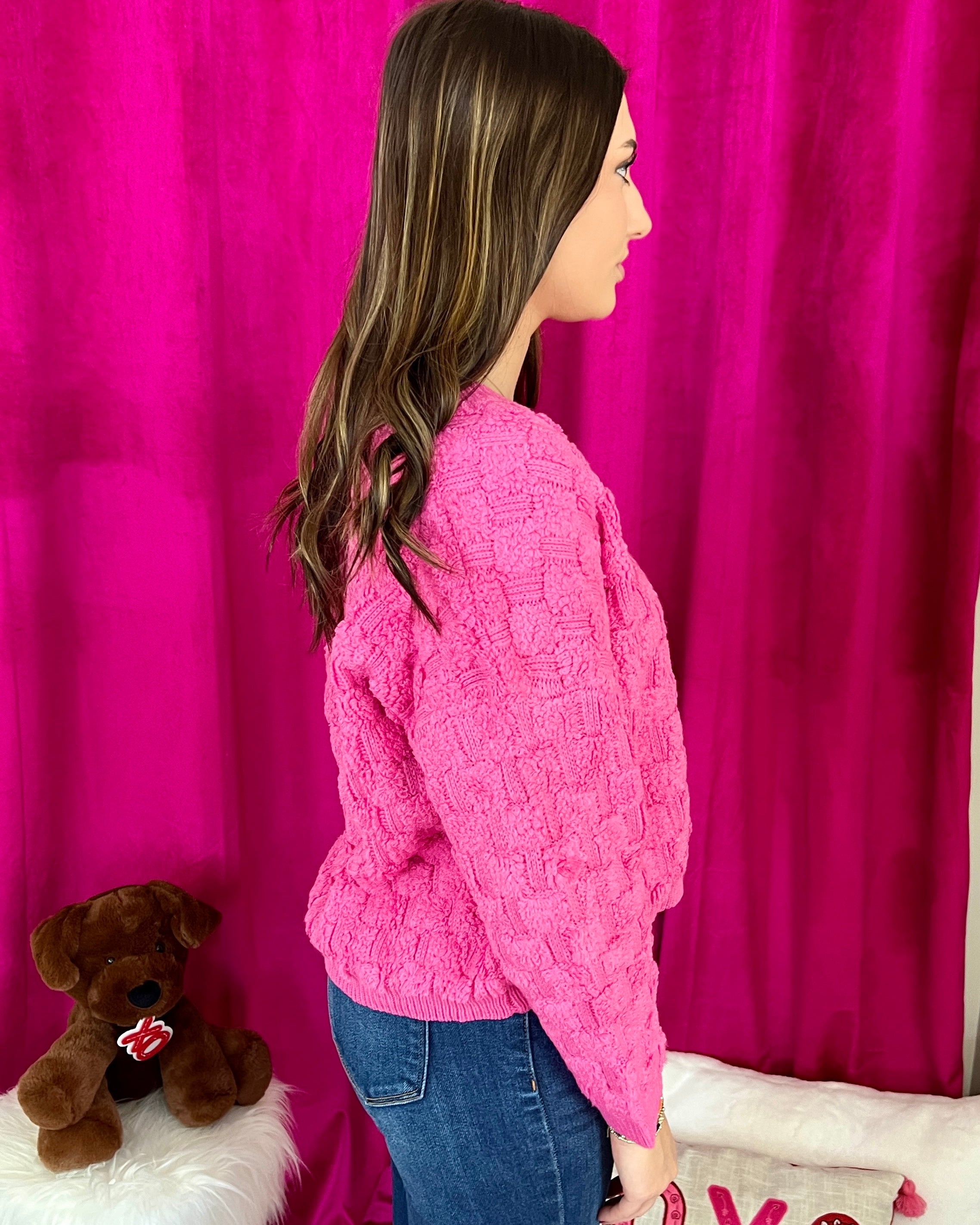 Heartwarming Bubble Pink Textured Sweater-Shop-Womens-Boutique-Clothing