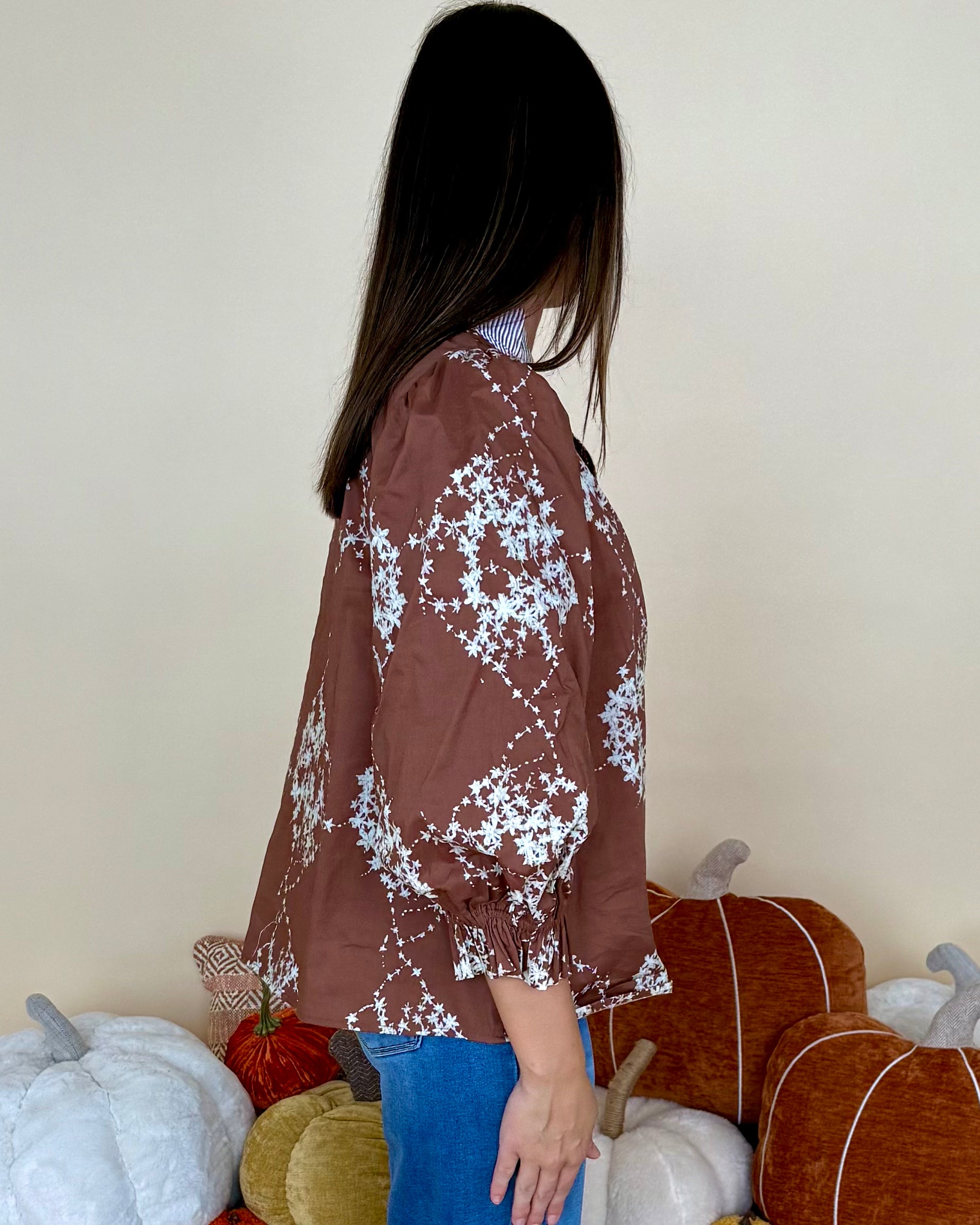 Freshly Picked Brown Floral Contrast Top-Shop-Womens-Boutique-Clothing