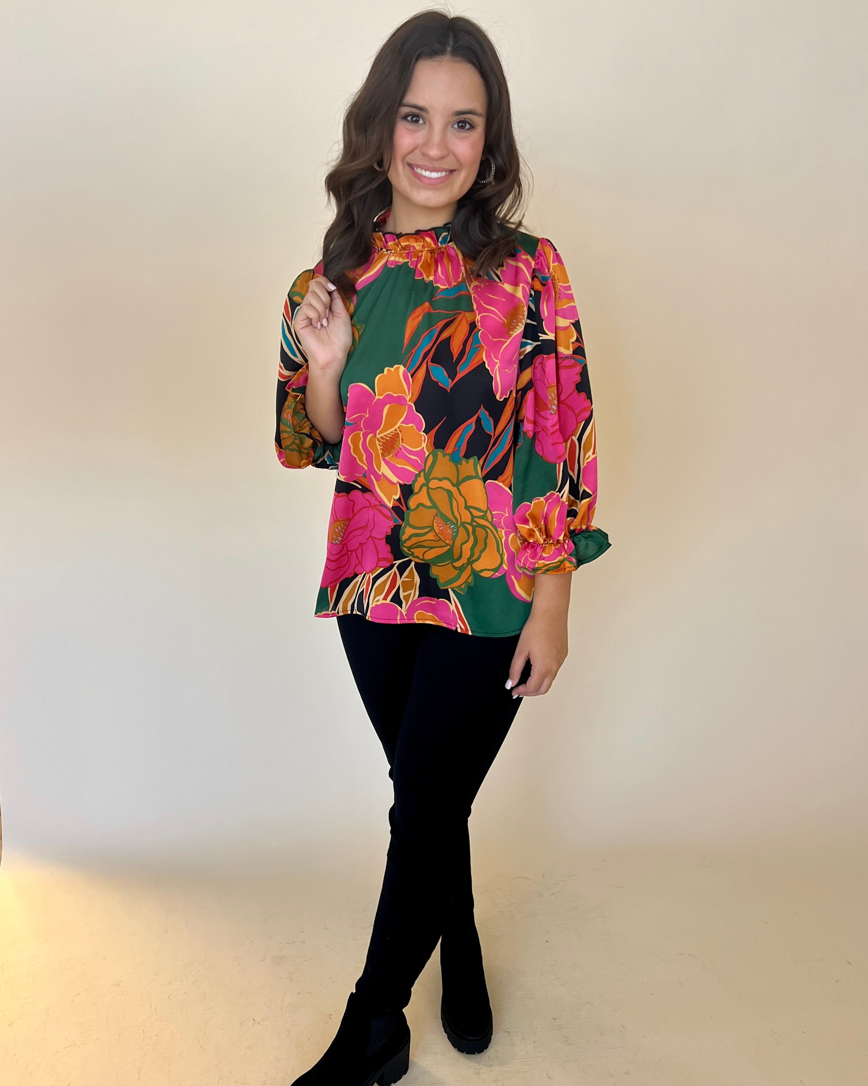 Kindness Above All Black Green Floral Top-Shop-Womens-Boutique-Clothing