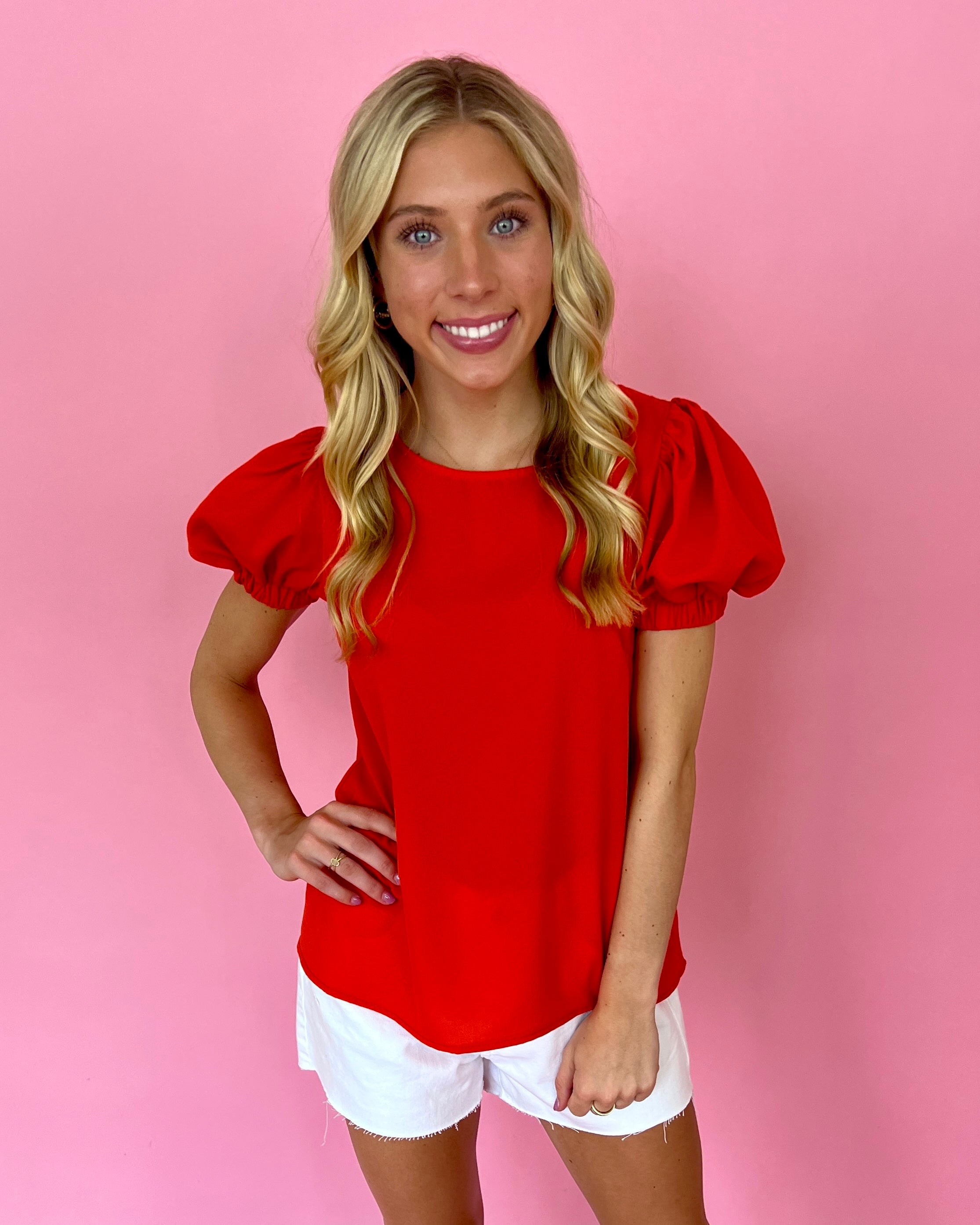 Story Of Your Life Orange Round Neck Puff Sleeve Top-Shop-Womens-Boutique-Clothing